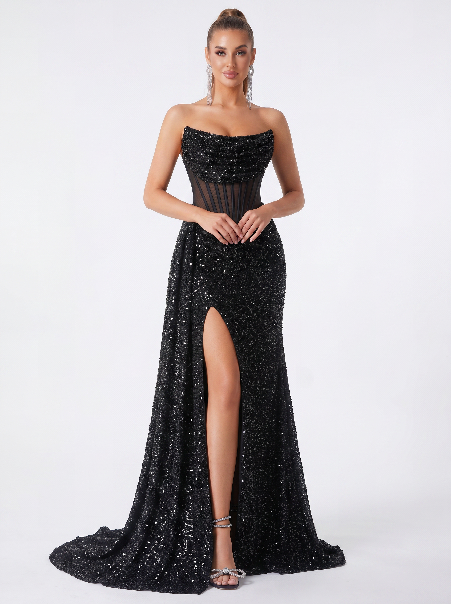 Noir Sequin Corset Maxi