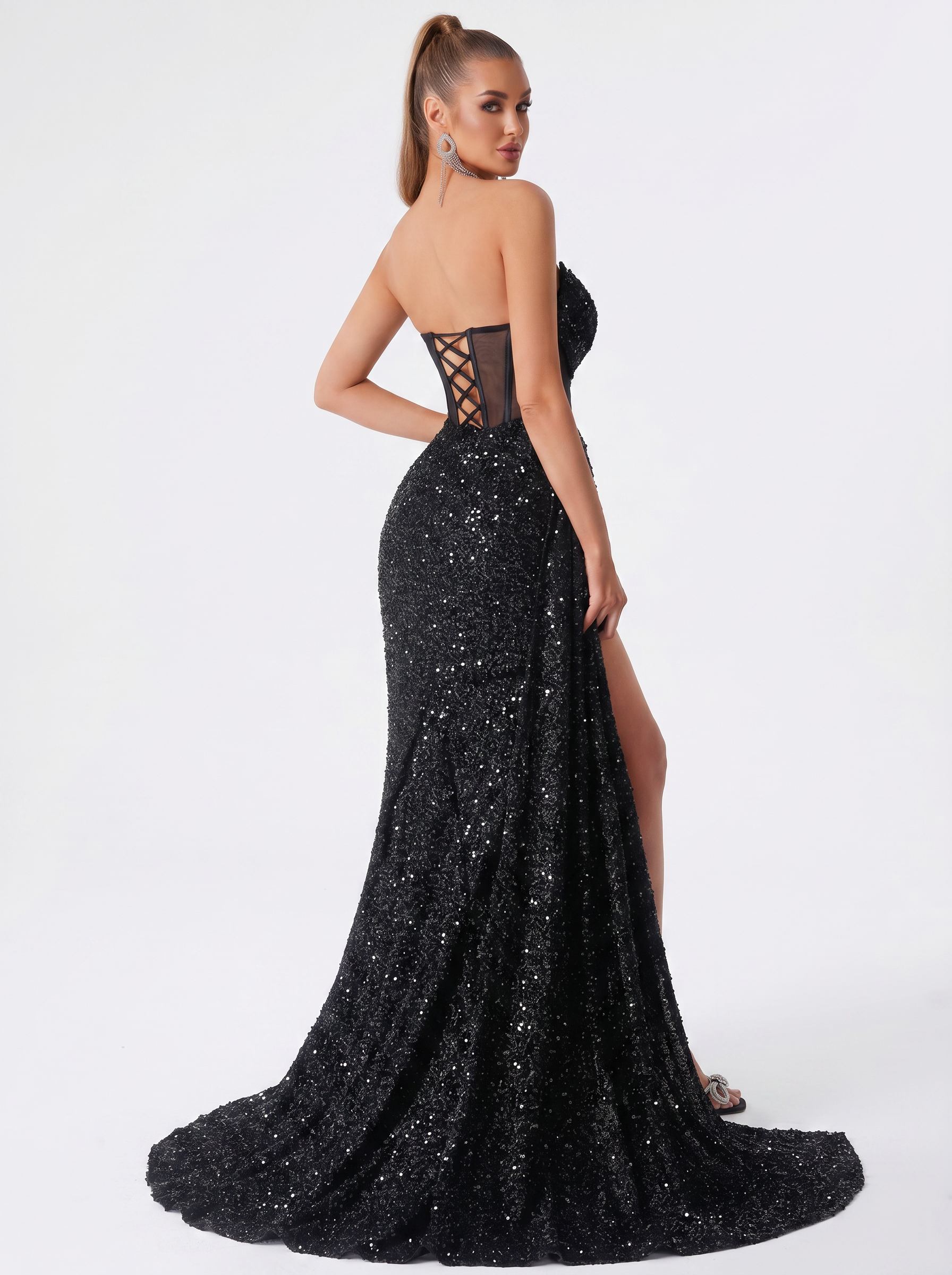 Noir Sequin Corset Maxi
