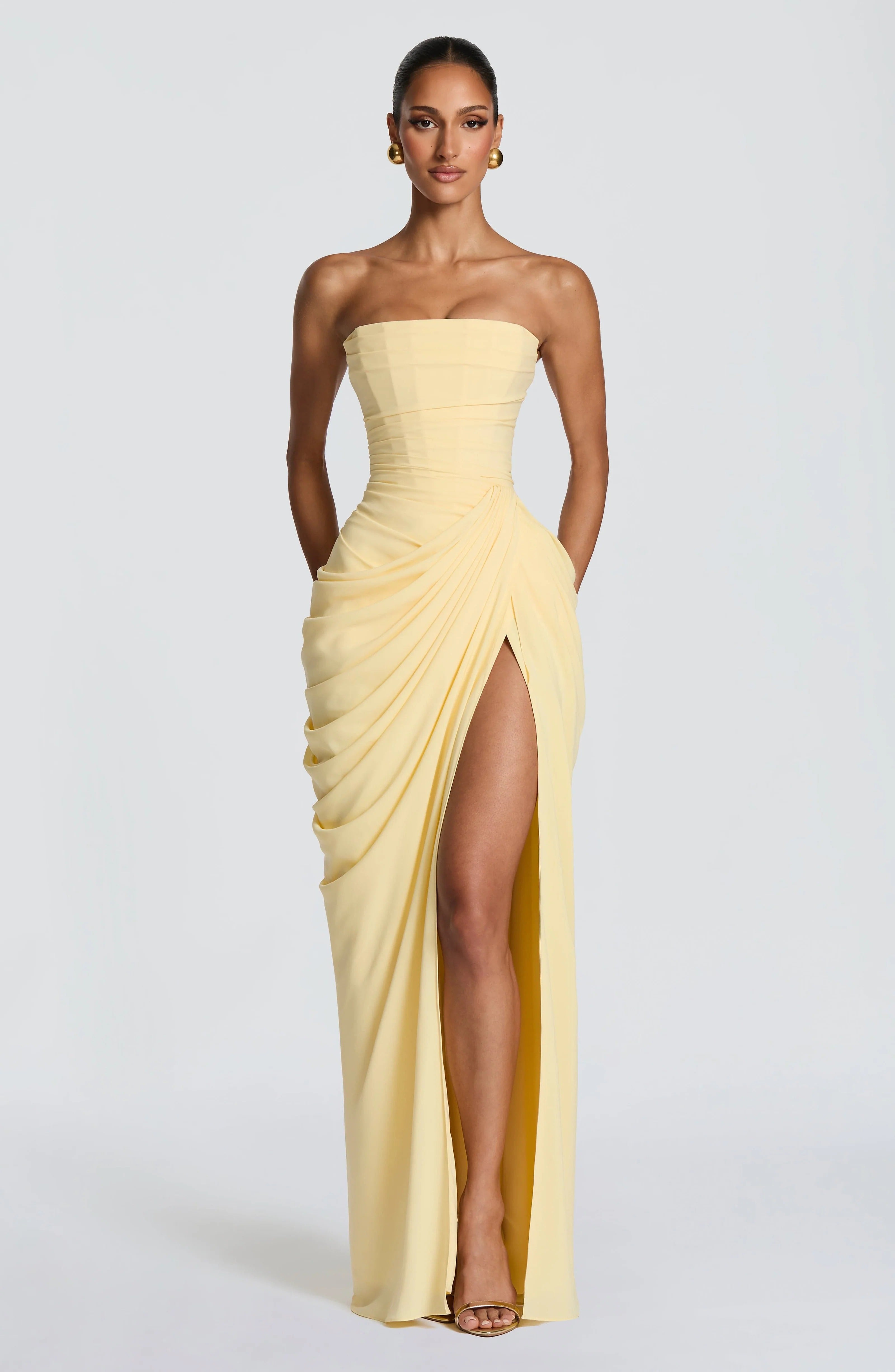 Cyra Draped Strapless Maxi