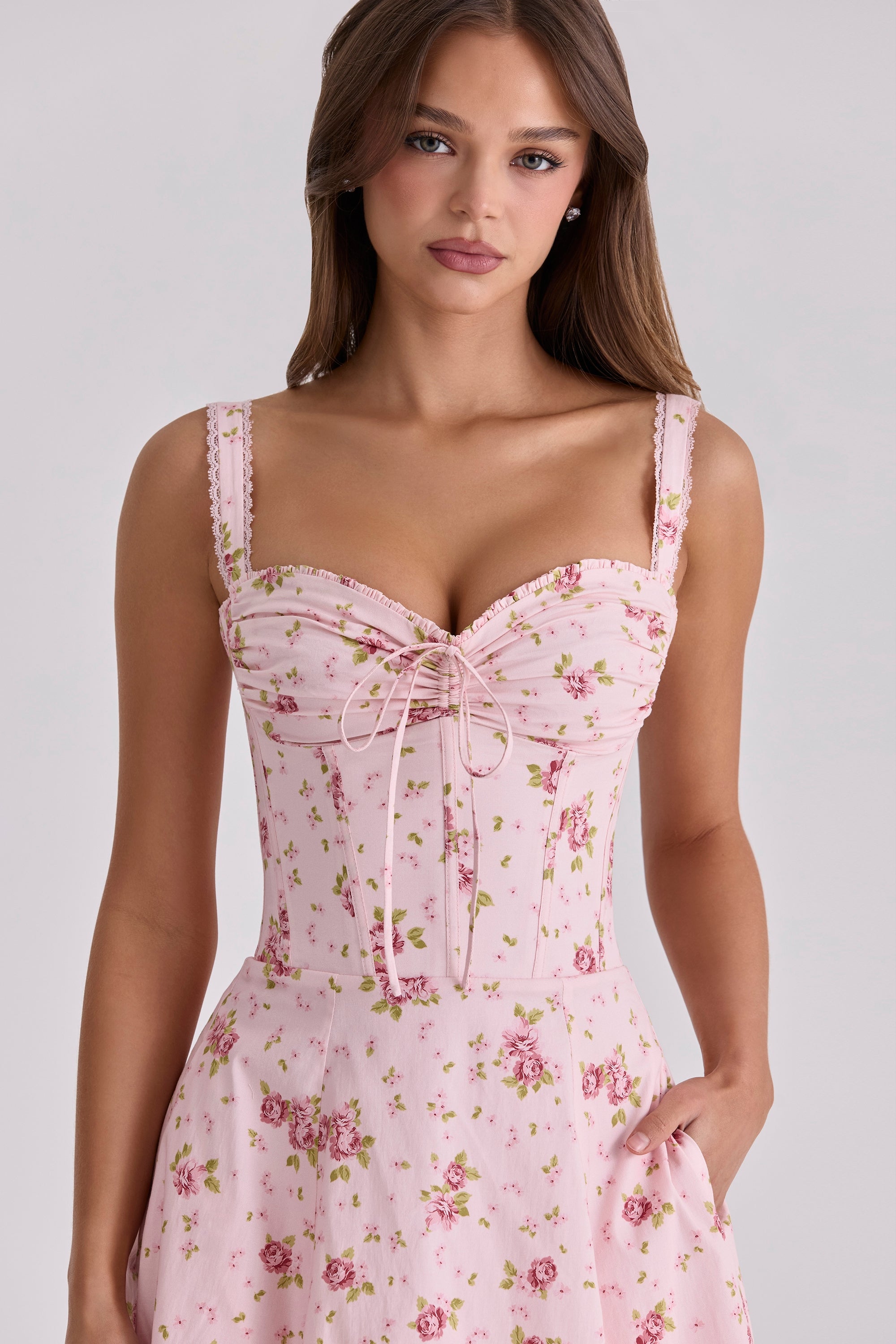 Rosette Floral Midi Dress