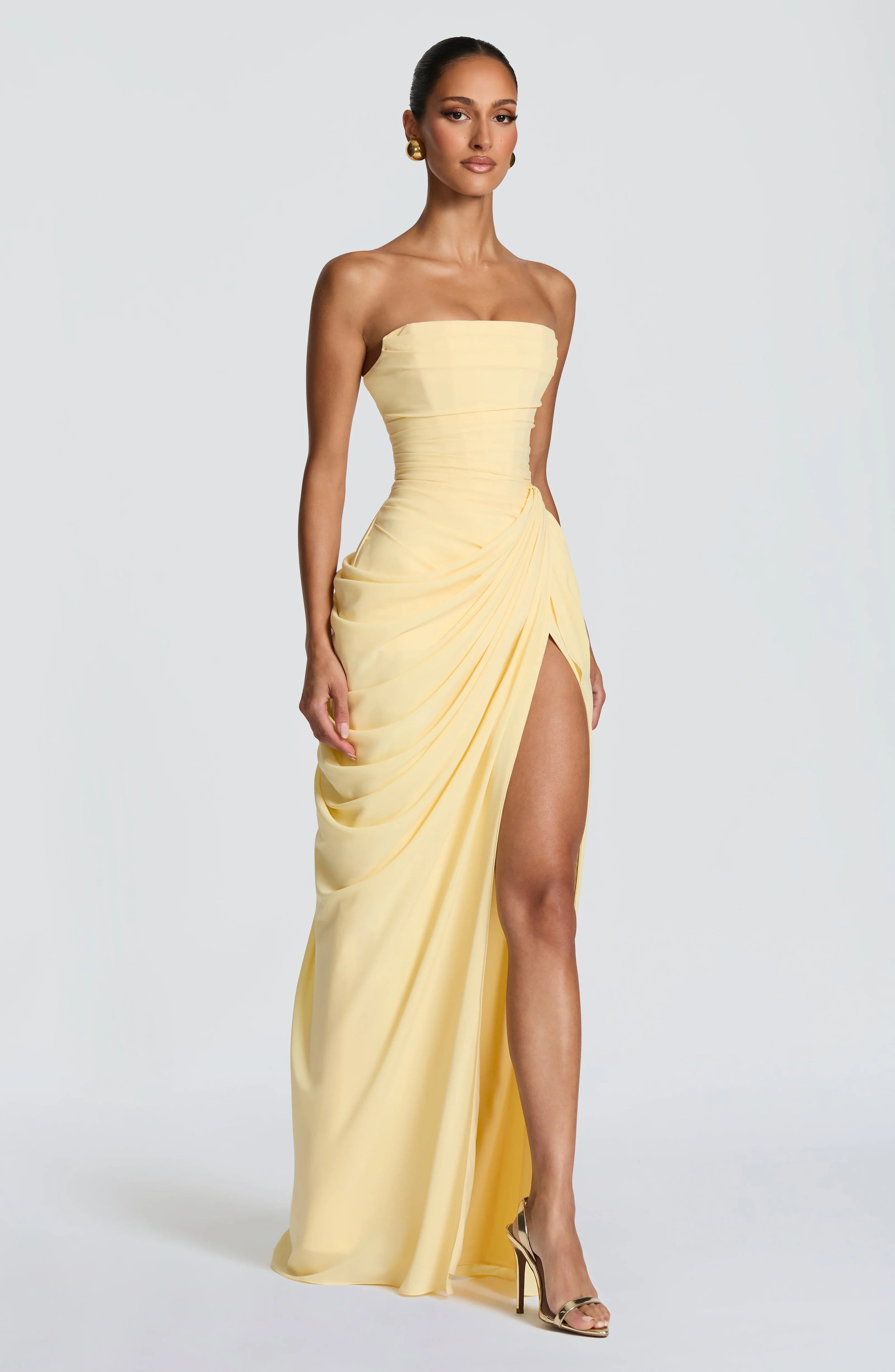 Cyra Draped Strapless Maxi