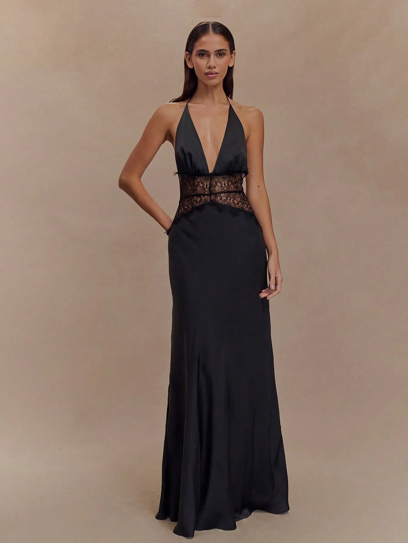 Noir Satin Lace Gown