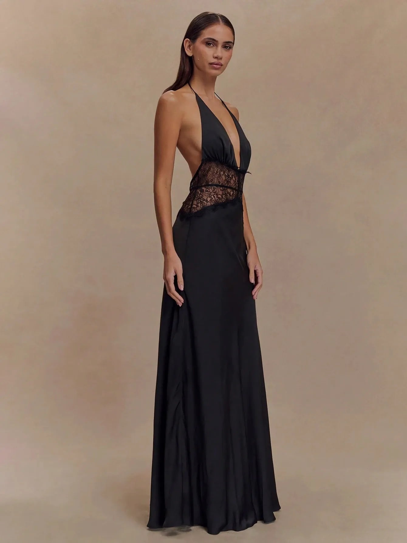Noir Satin Lace Gown