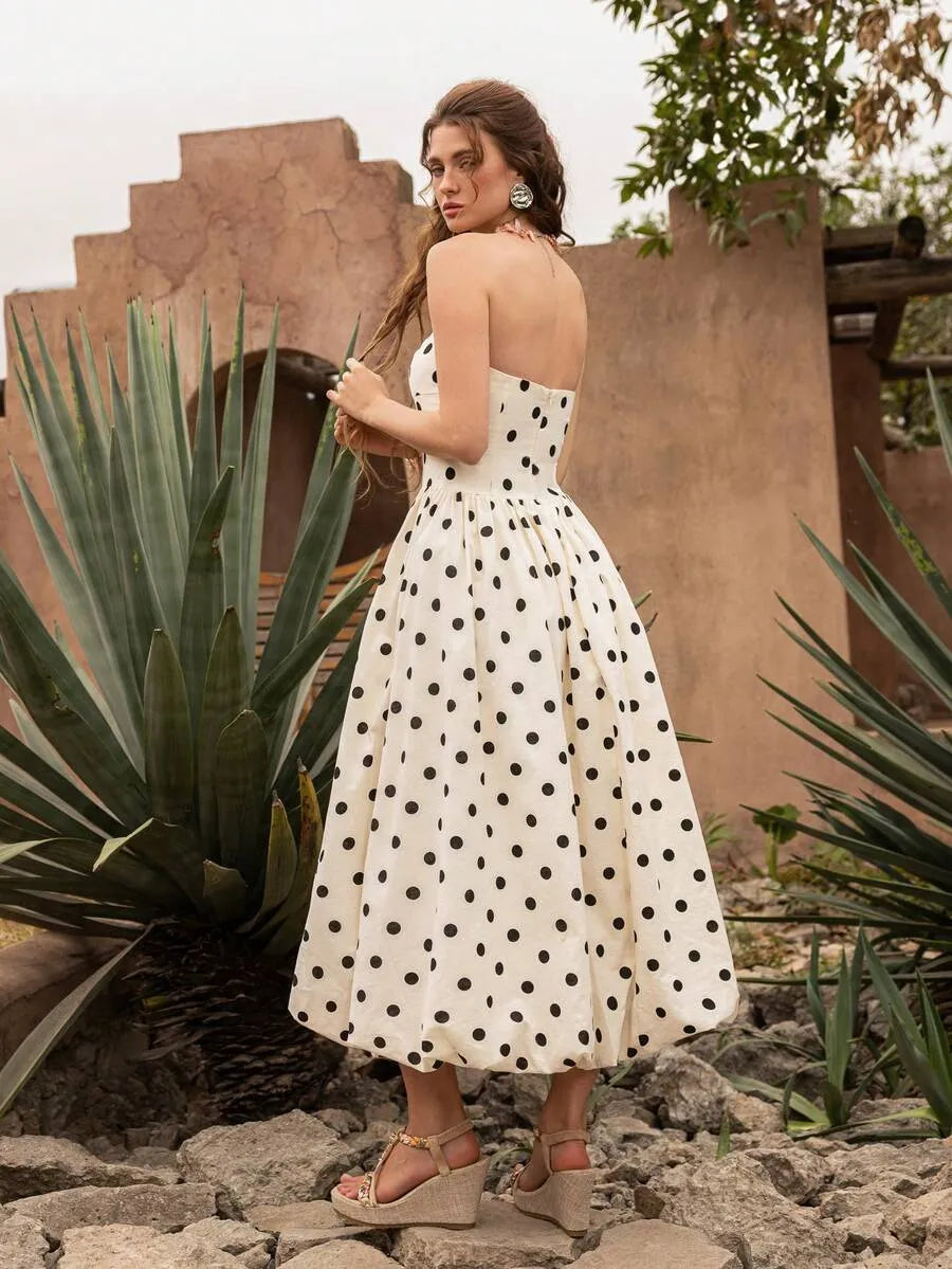 Spot Strapless Midi Dress