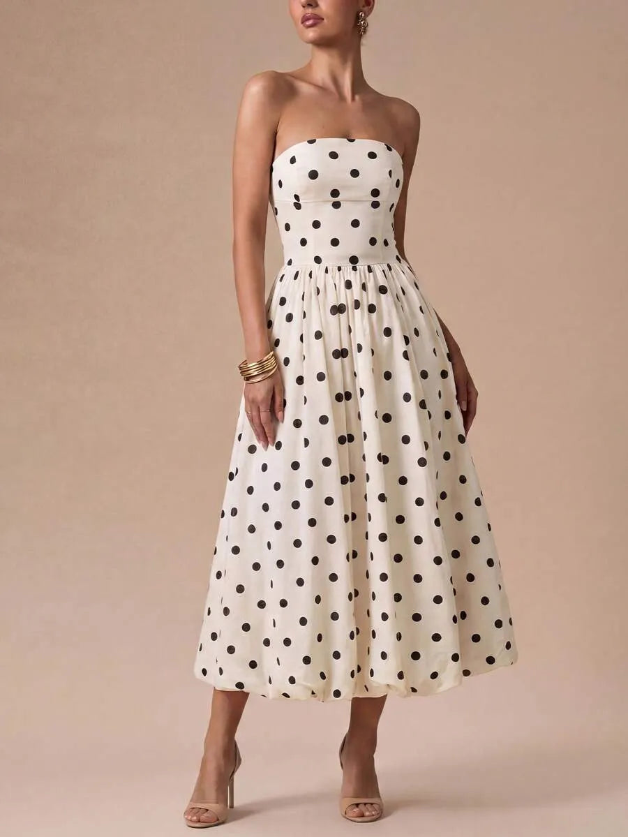 Spot Strapless Midi Dress