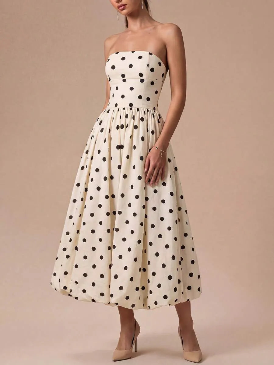 Spot Strapless Midi Dress