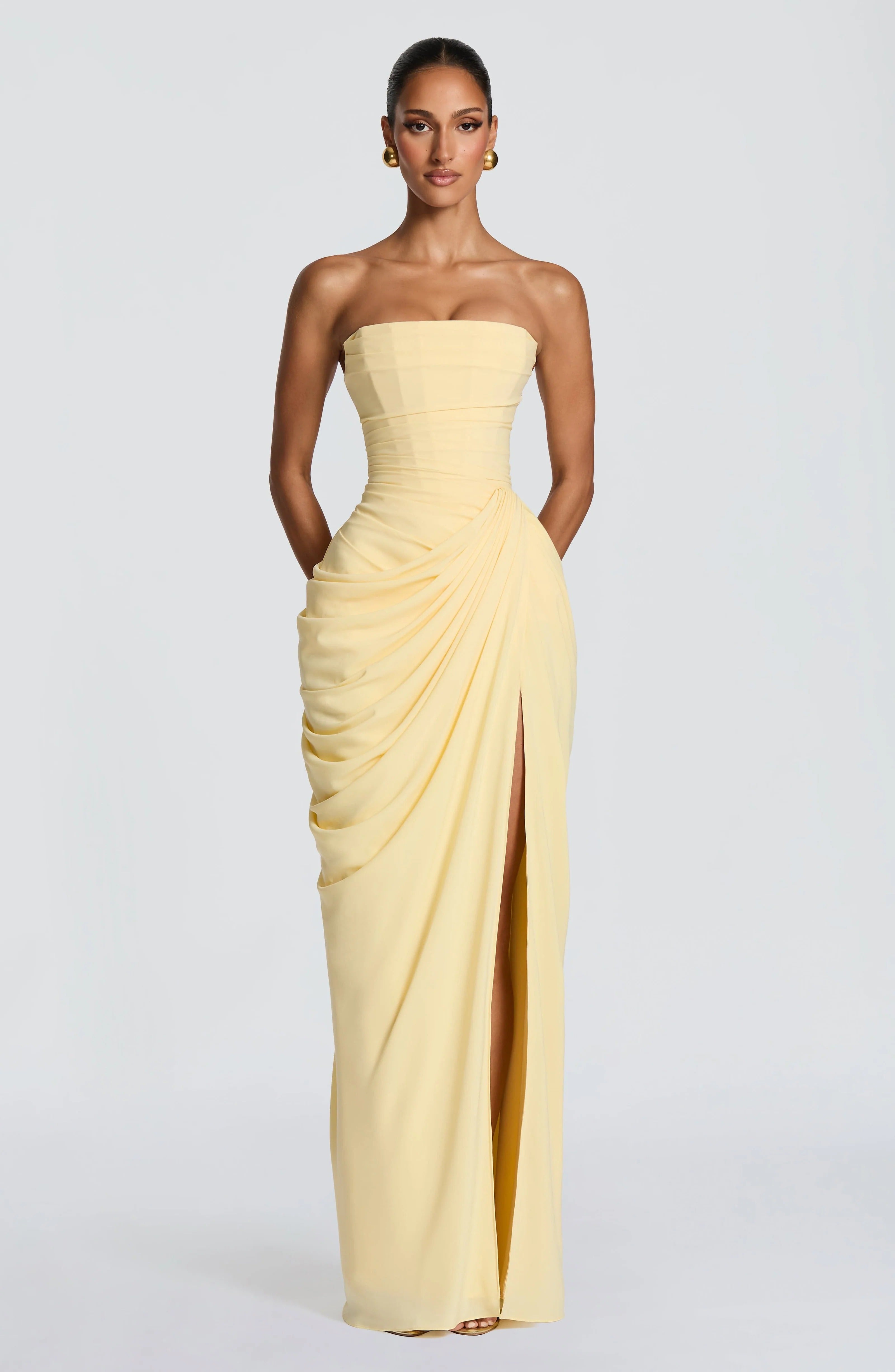 Cyra Draped Strapless Maxi