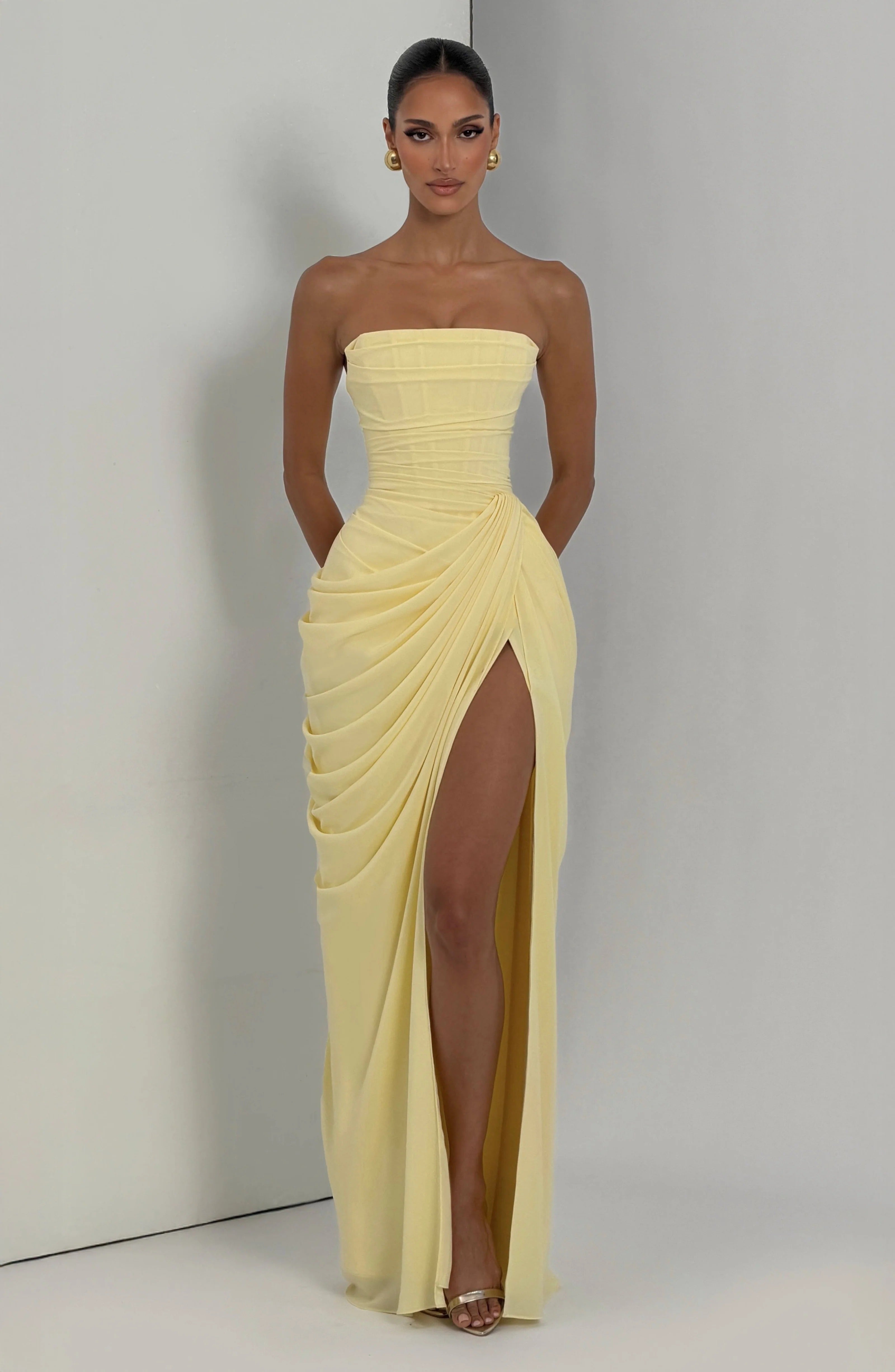 Cyra Draped Strapless Maxi