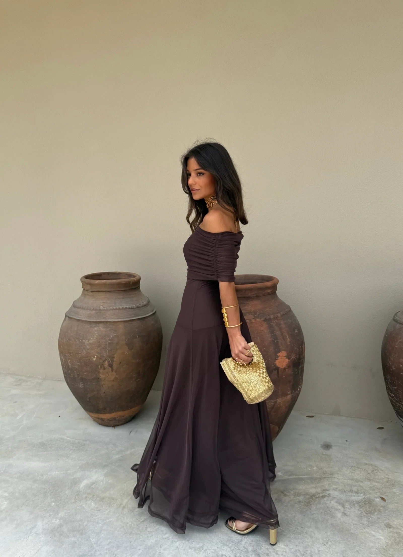 Cacao Mesh Maxi Dress