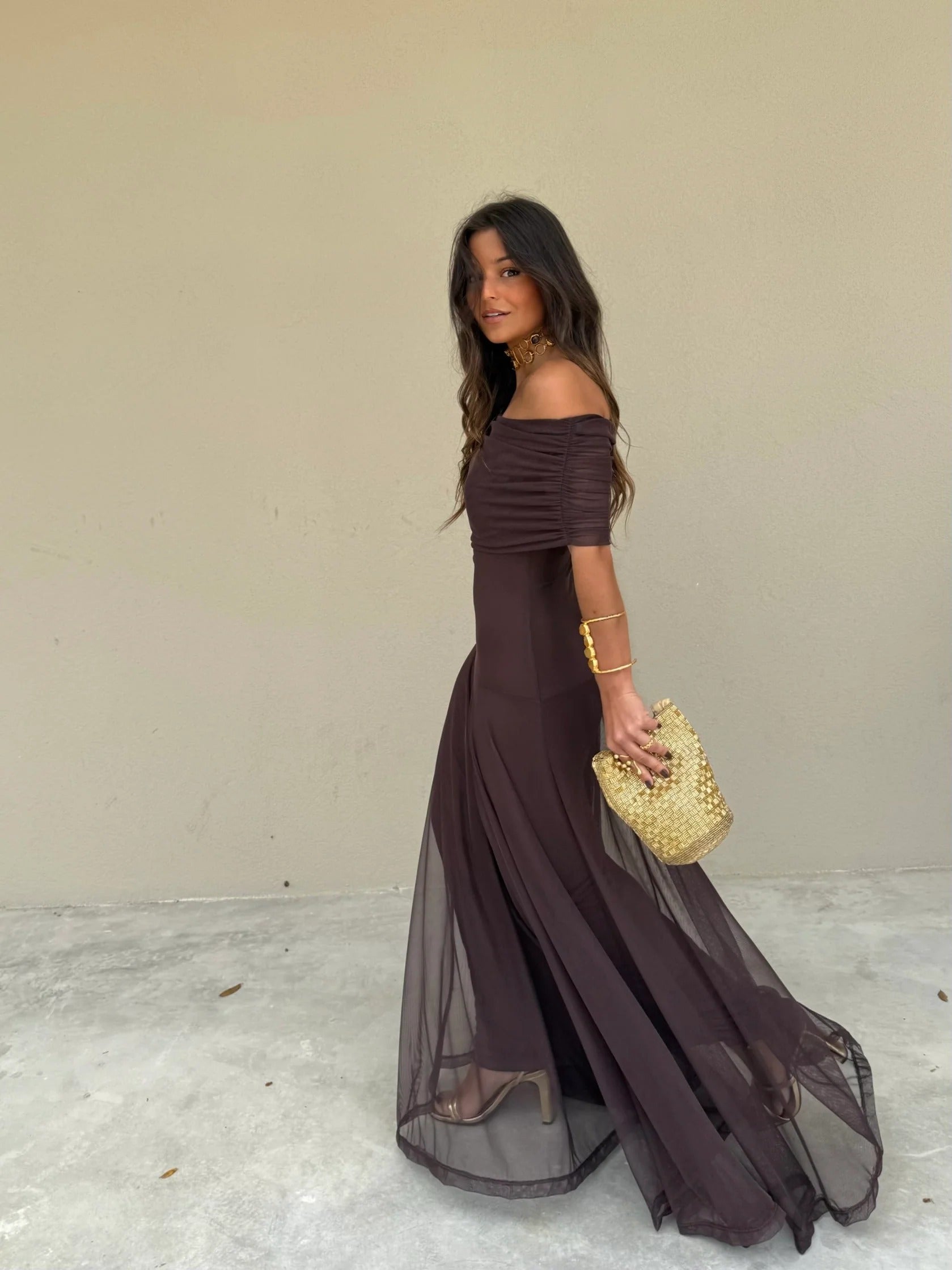 Cacao Mesh Maxi Dress
