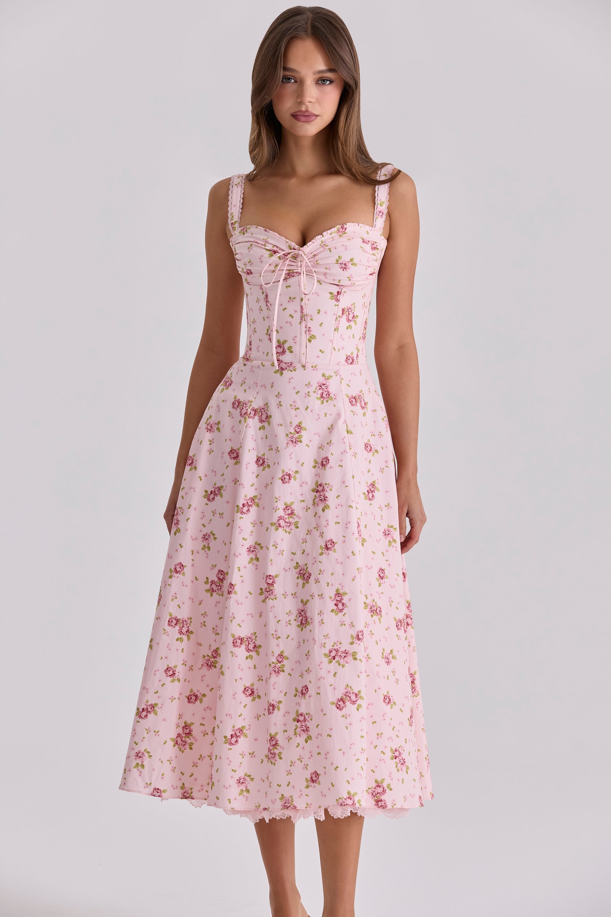 Rosette Floral Midi Dress