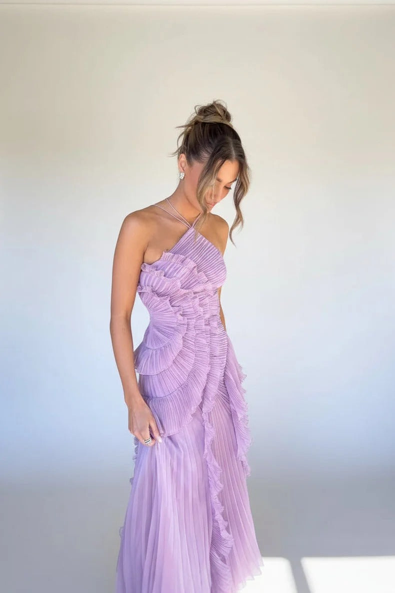Lilas Pleated Ruffle Gown