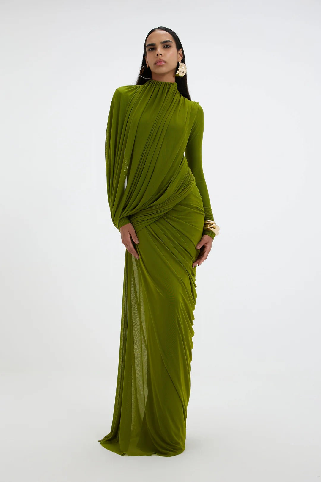 Sage Draped Jersey Gown