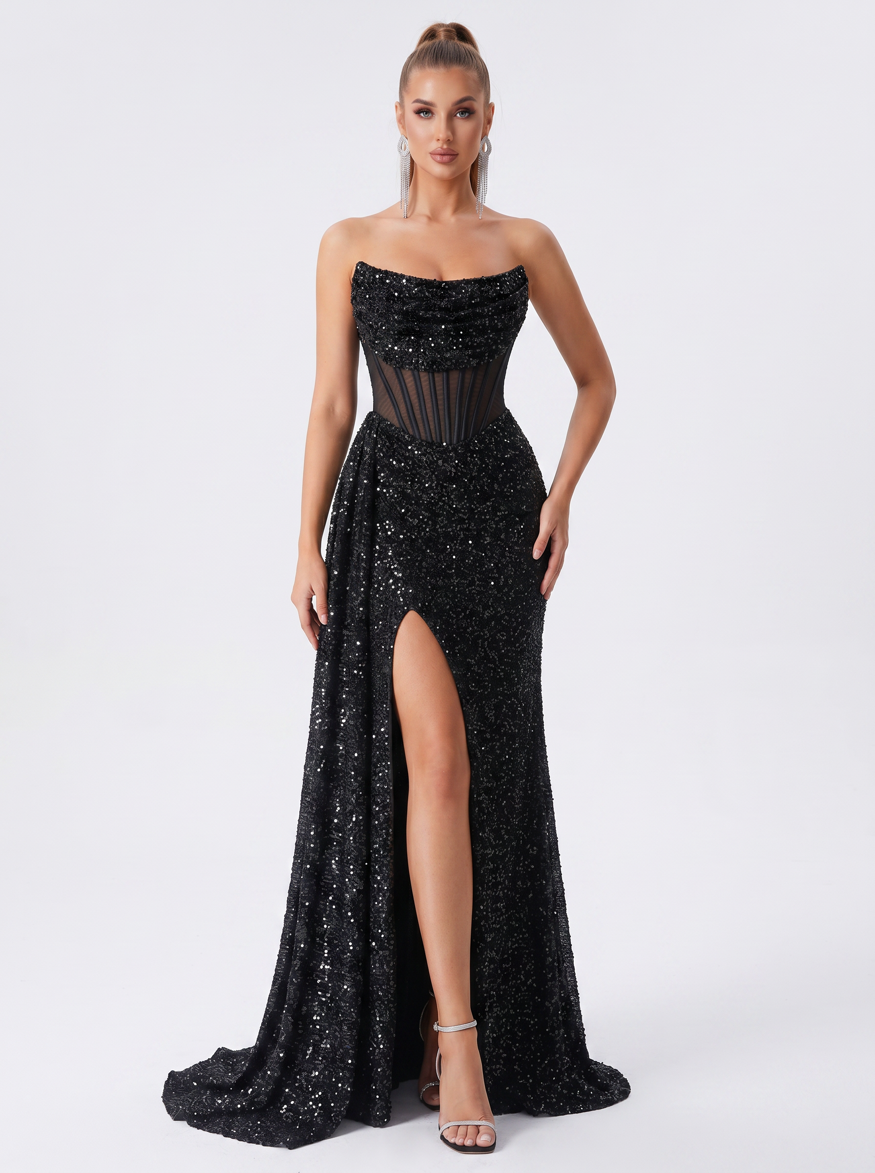 Noir Sequin Corset Maxi