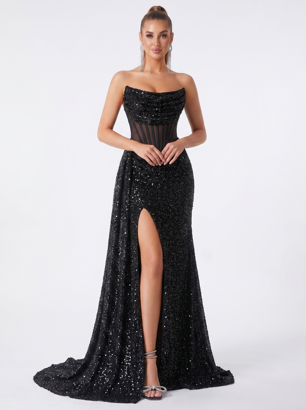 Noir Sequin Corset Maxi