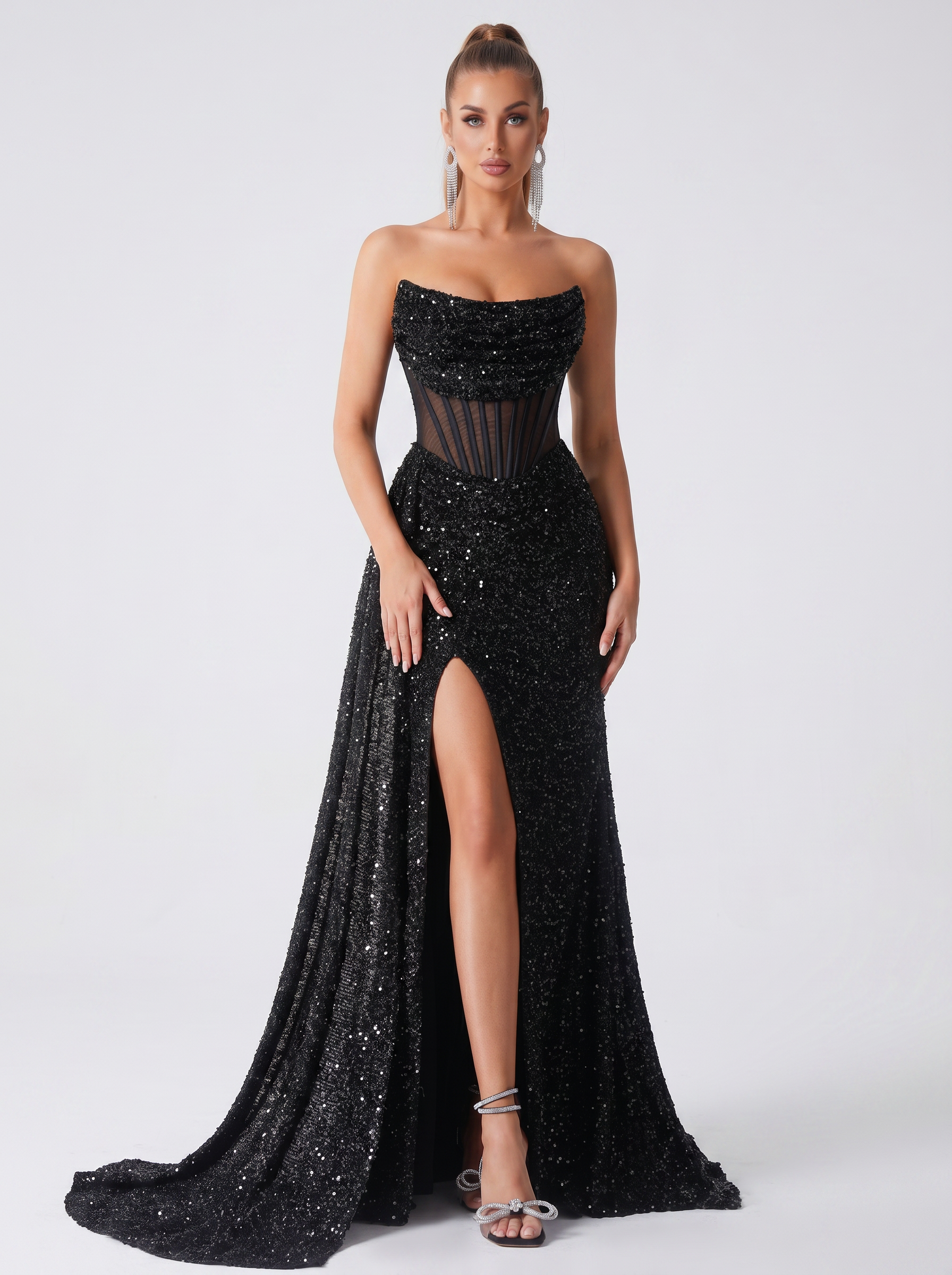 Noir Sequin Corset Maxi