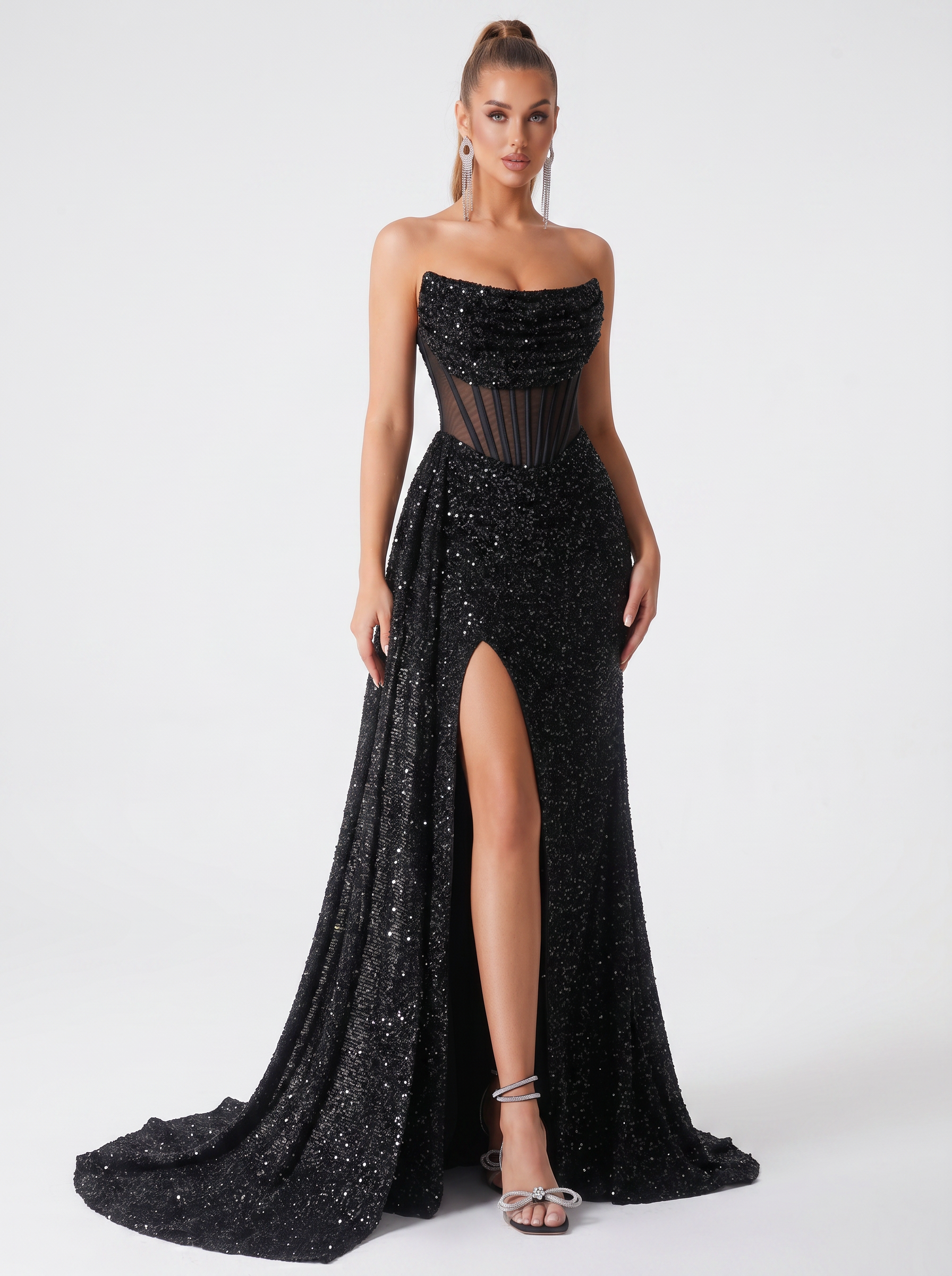 Noir Sequin Corset Maxi