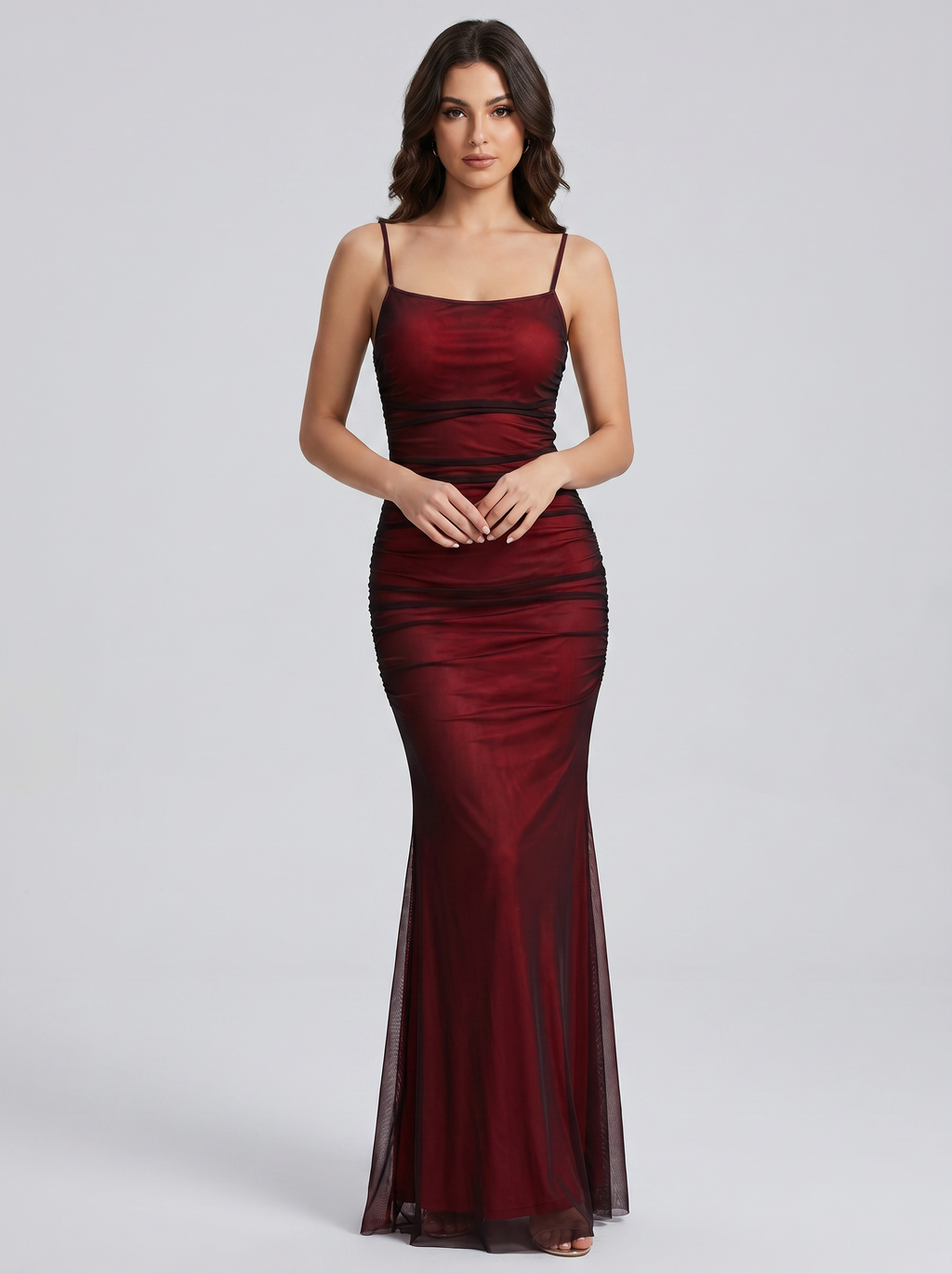 Scarlett Ruched Mesh Maxi