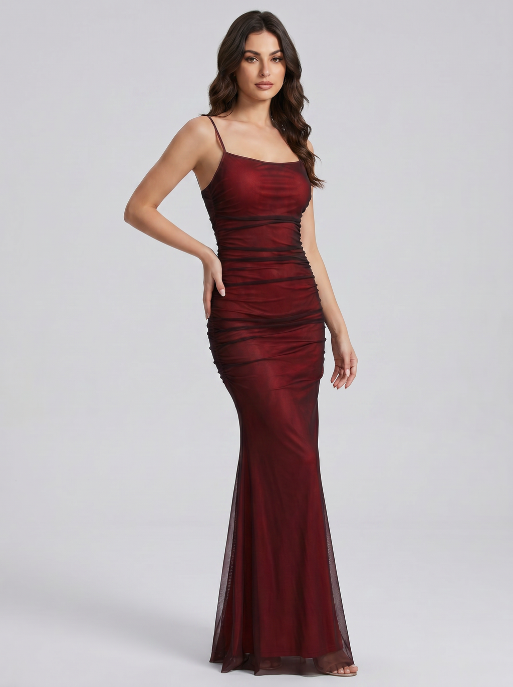 Scarlett Ruched Mesh Maxi