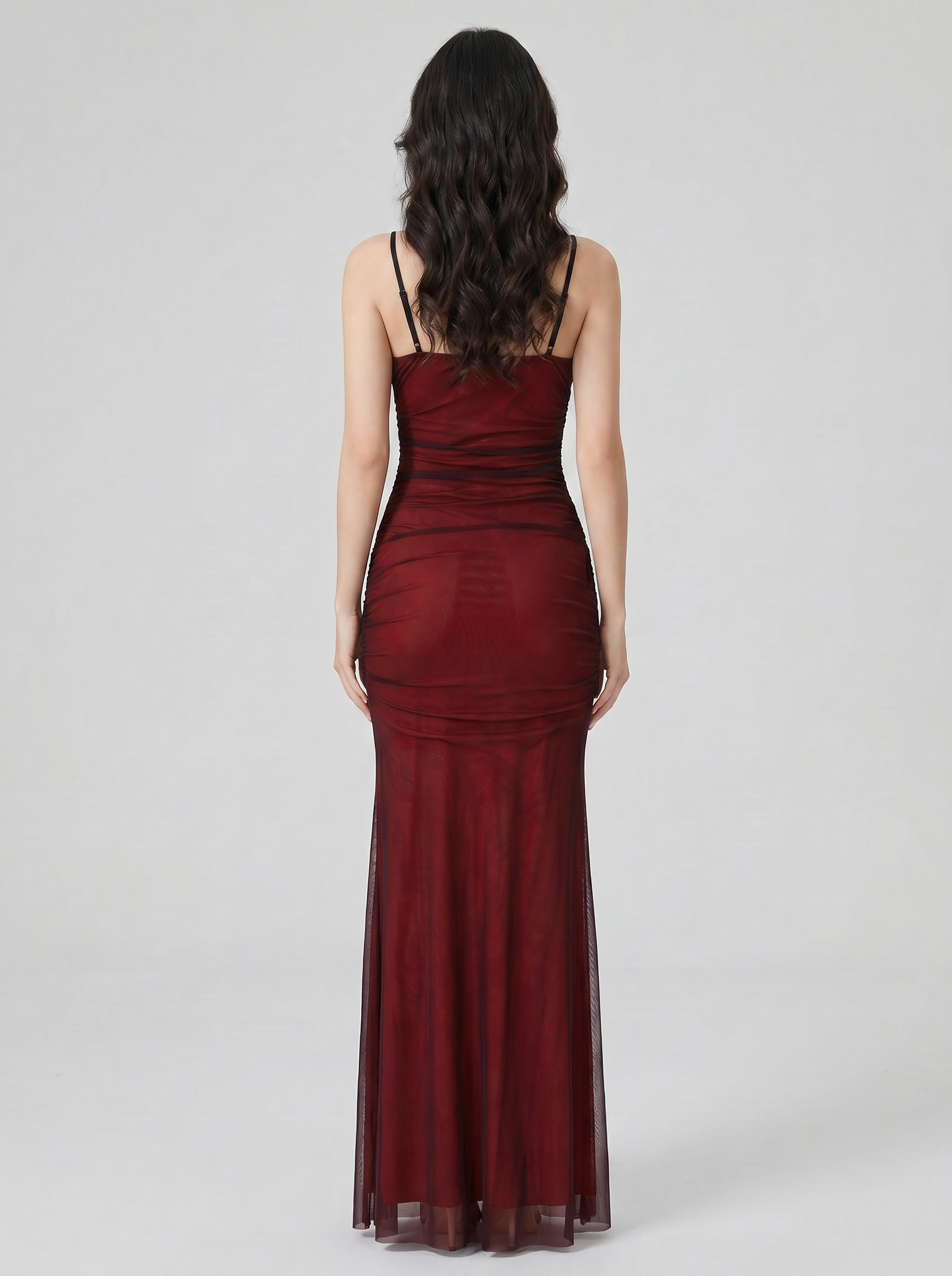 Scarlett Ruched Mesh Maxi