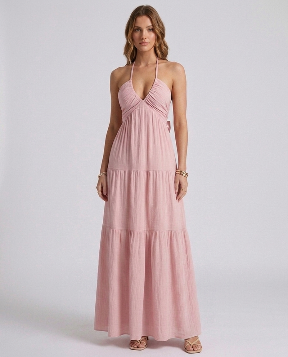 Pink Halter Maxi Dress