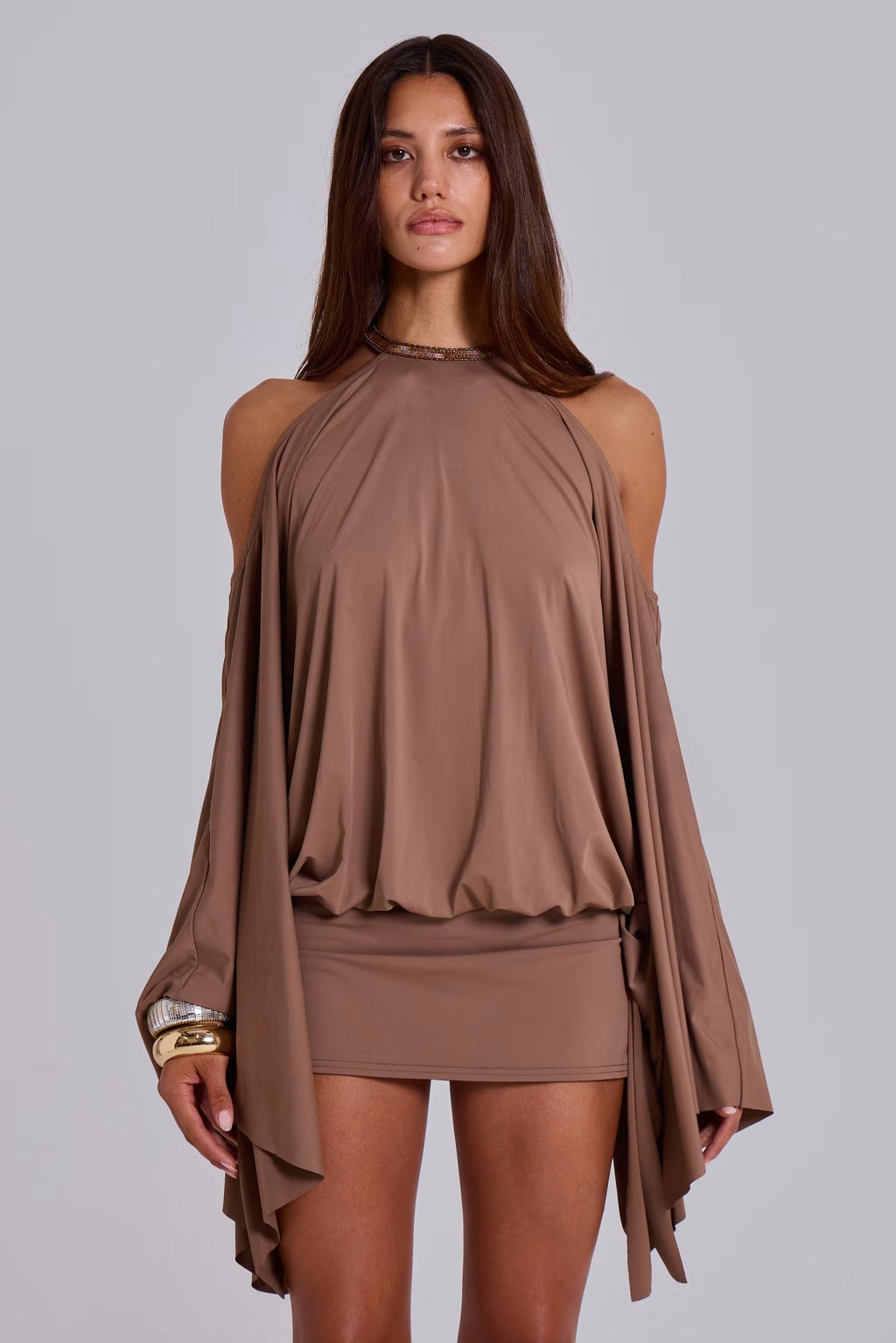 Mocha Cape Mini Dress