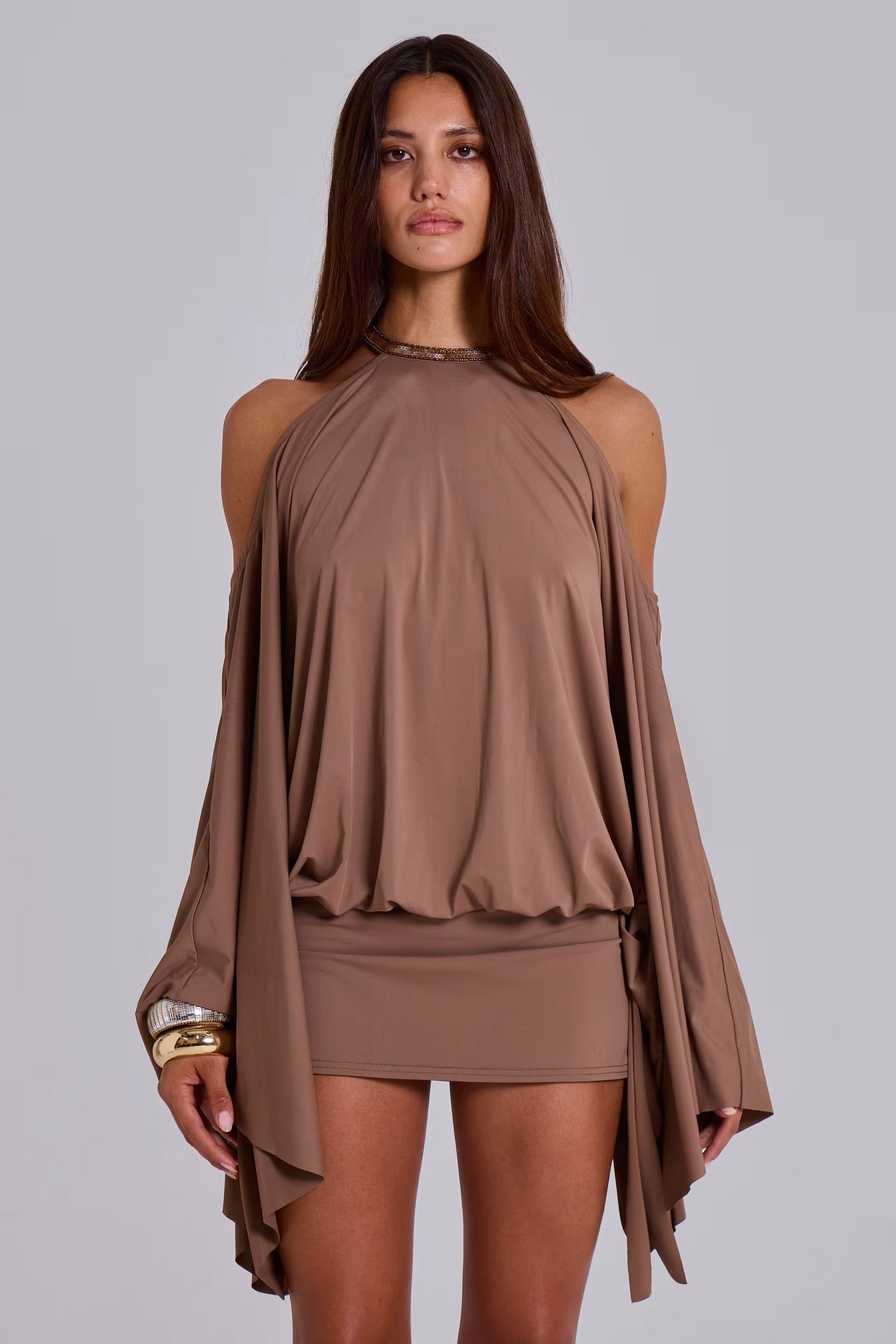 Mocha Cape Mini Dress
