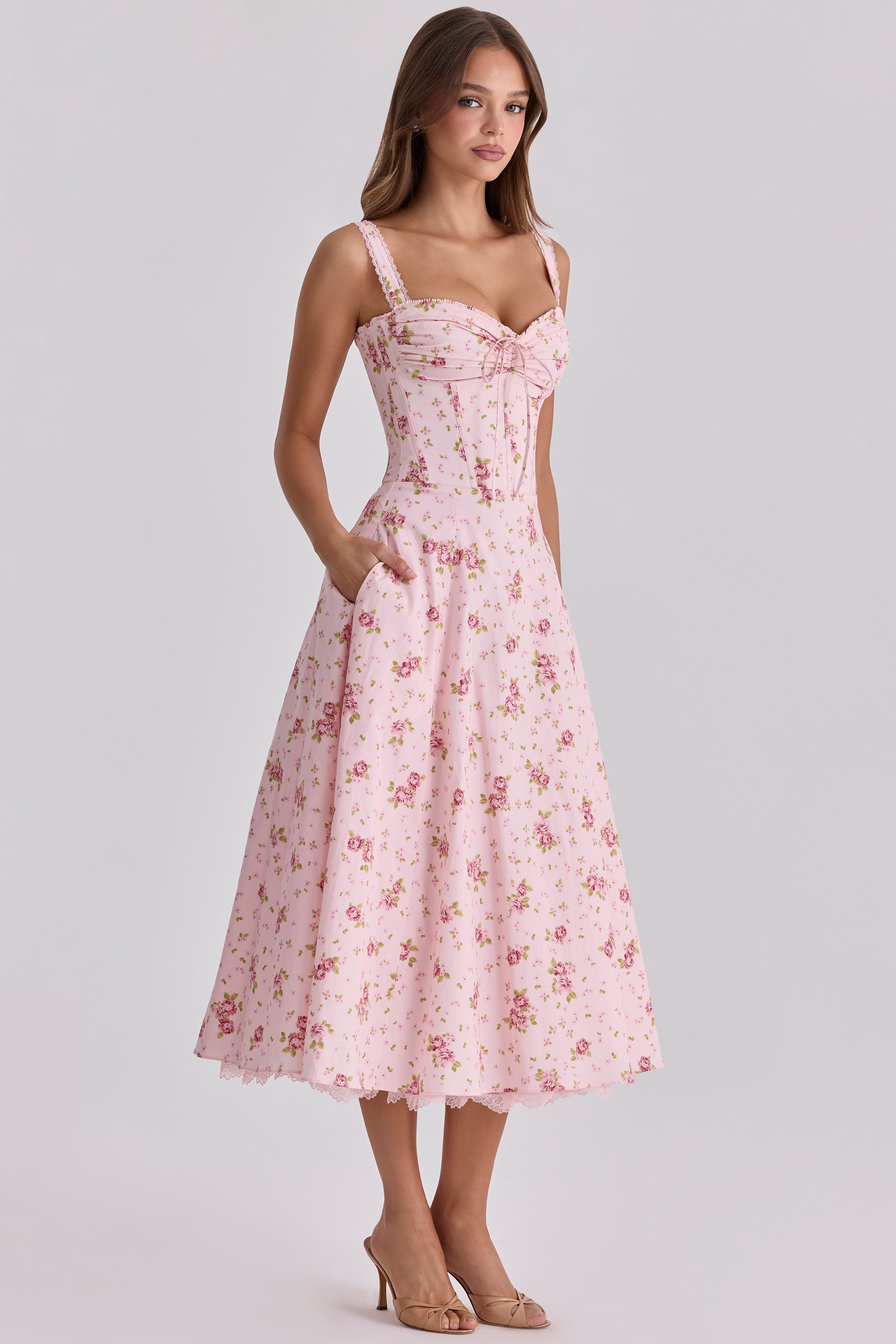 Rosette Floral Midi Dress