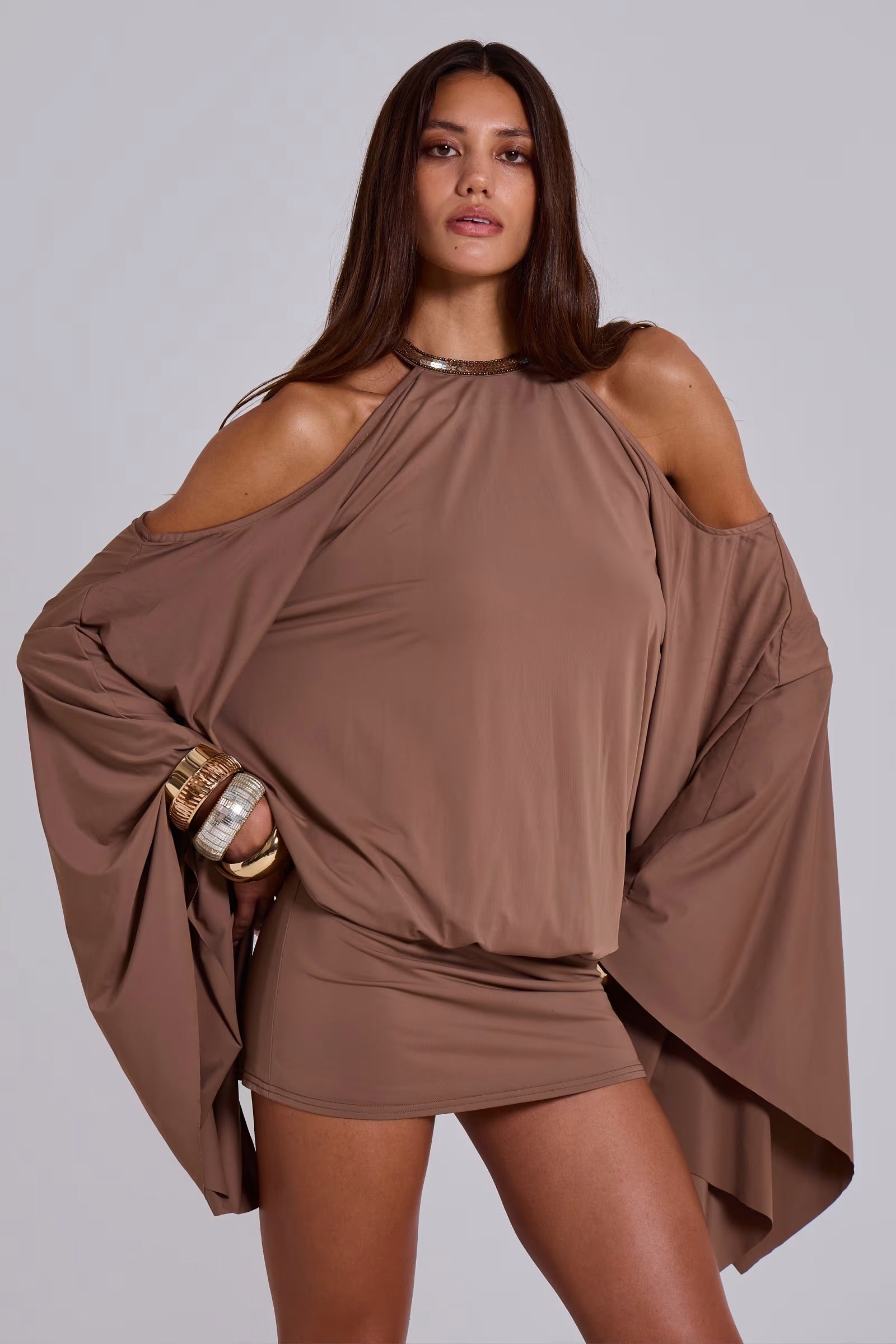 Mocha Cape Mini Dress