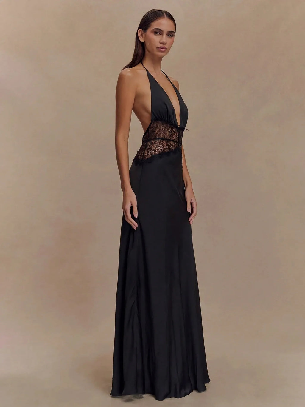 Noir Satin Lace Gown