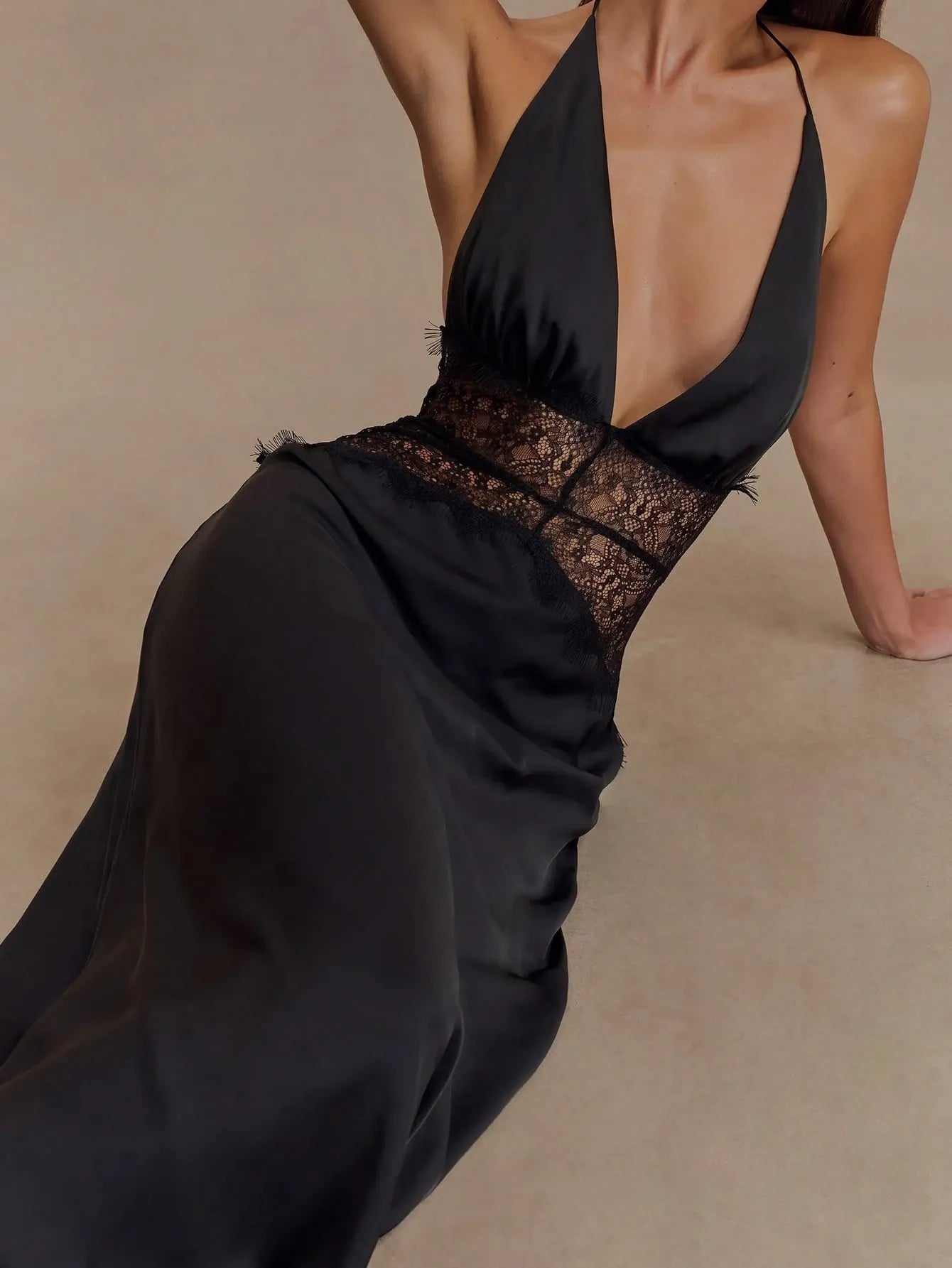 Noir Satin Lace Gown