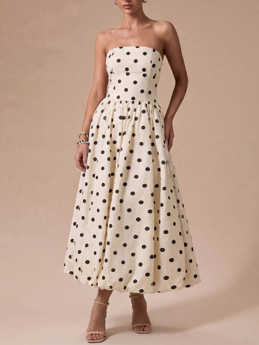 Spot Strapless Midi Dress