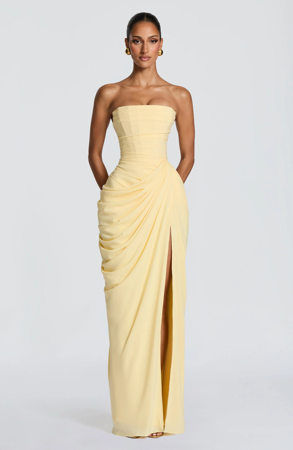 Cyra Draped Strapless Maxi