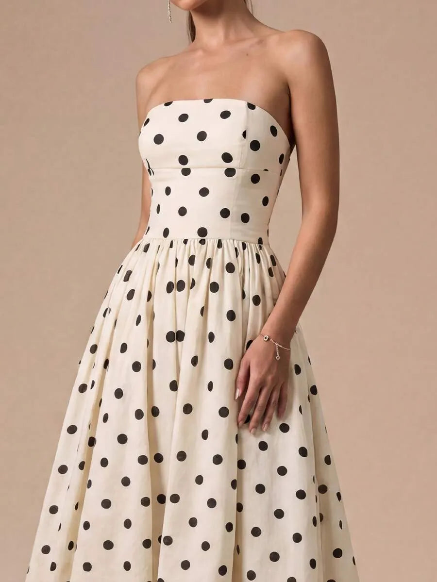 Spot Strapless Midi Dress