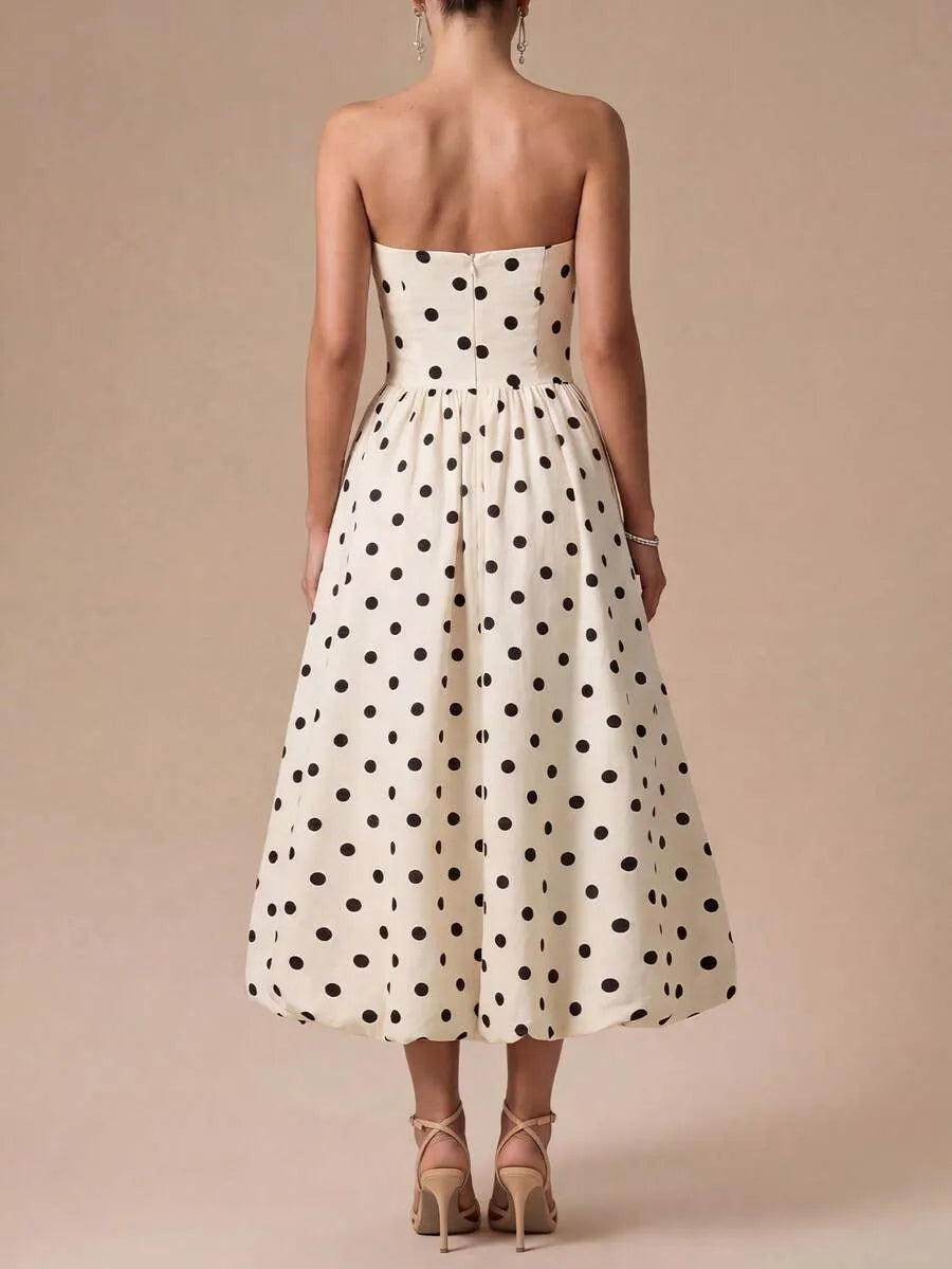 Spot Strapless Midi Dress