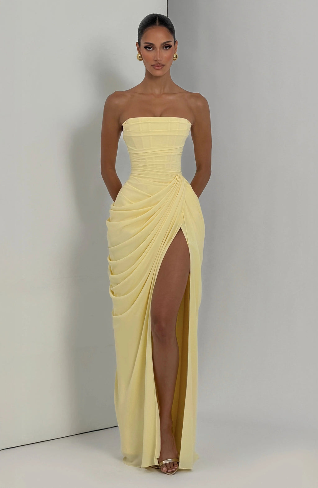 Cyra Draped Strapless Maxi