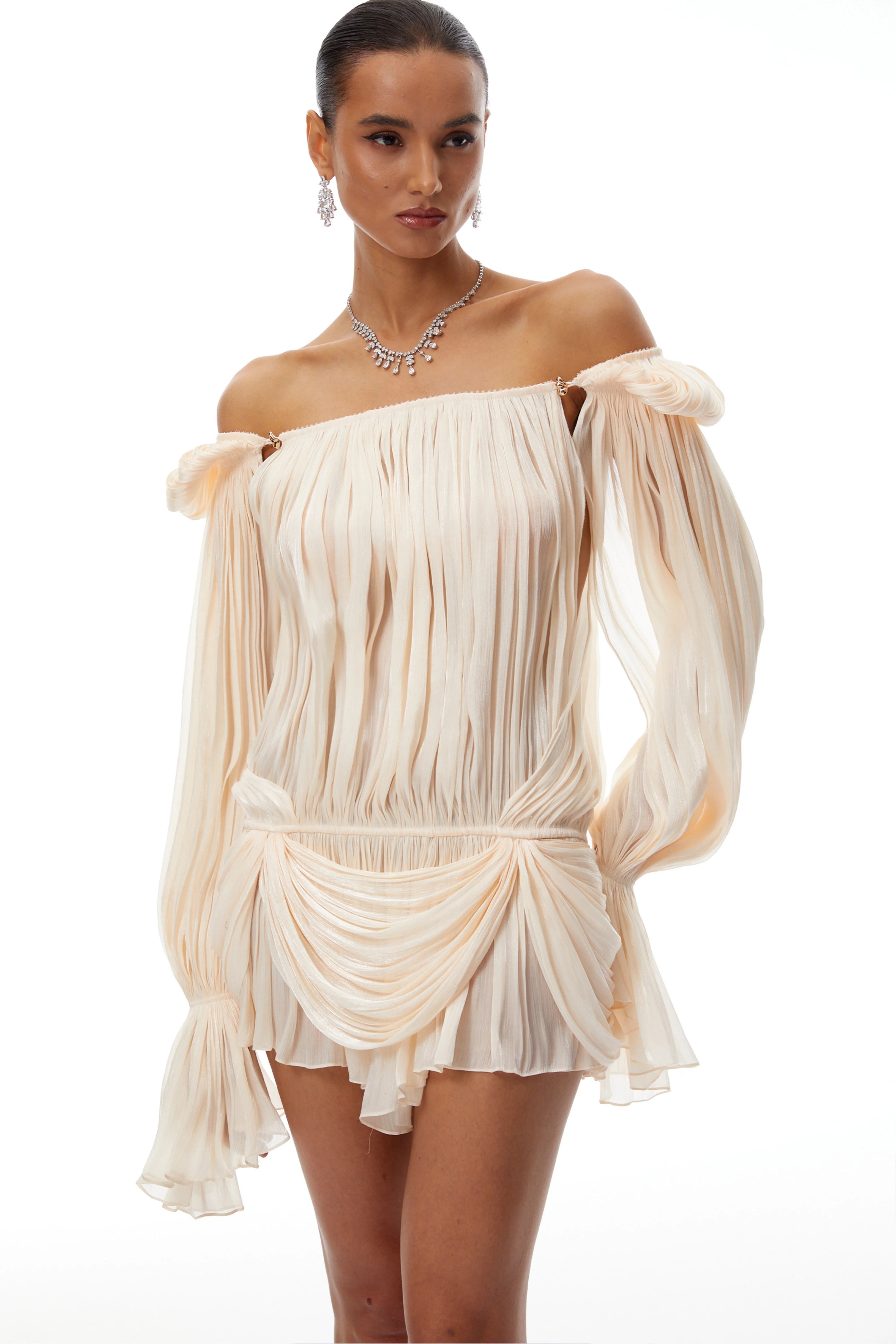 Plissé Draped Mini Dress