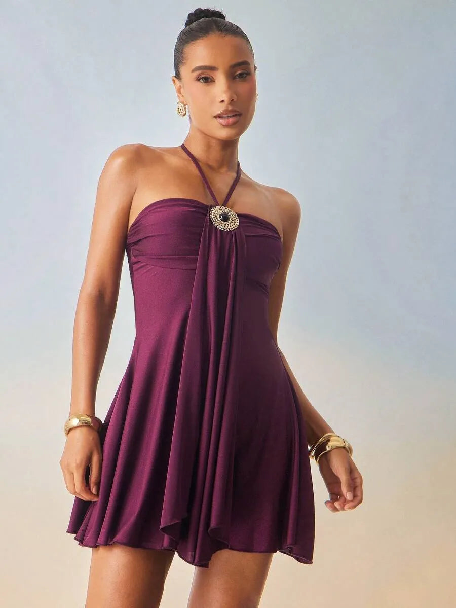 Sable Brooch Mini Dress