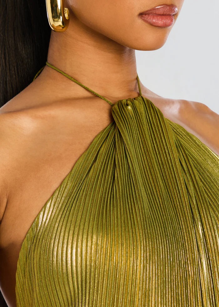 Thalia Metallic Pleated Gown