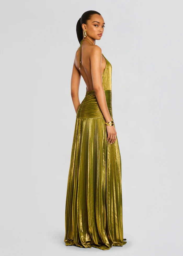 Thalia Metallic Pleated Gown