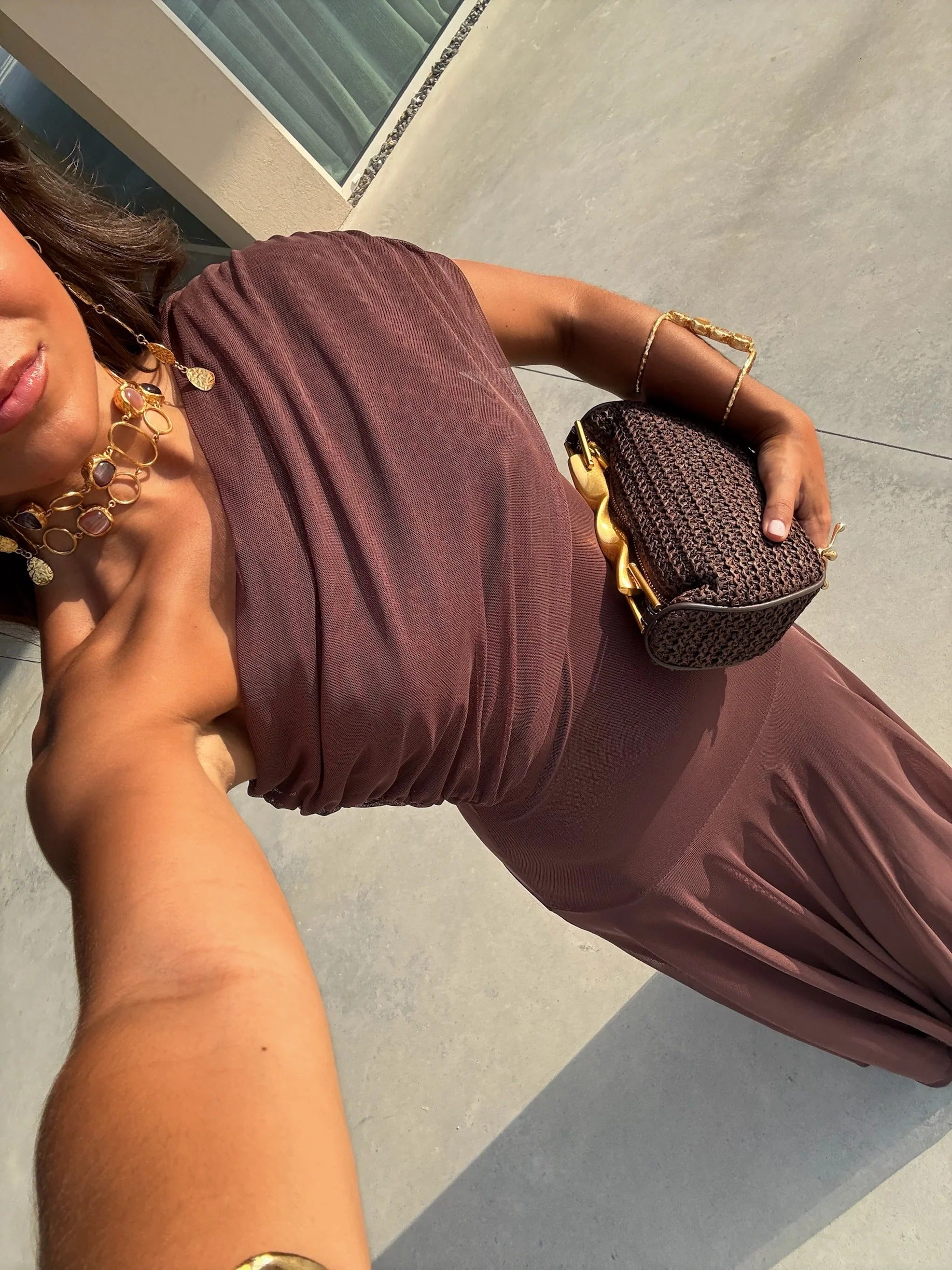 Cacao Mesh Maxi Dress