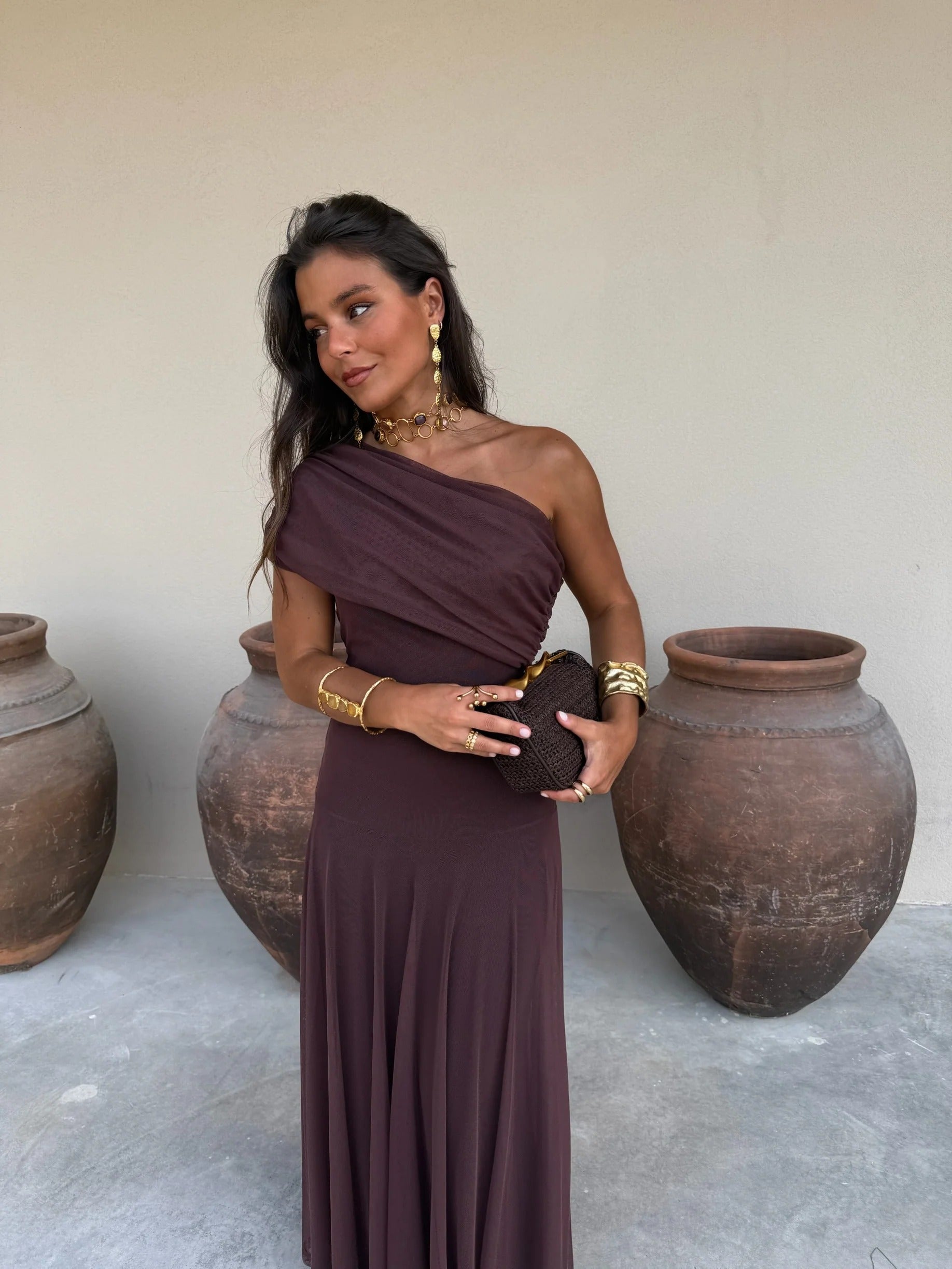 Cacao Mesh Maxi Dress