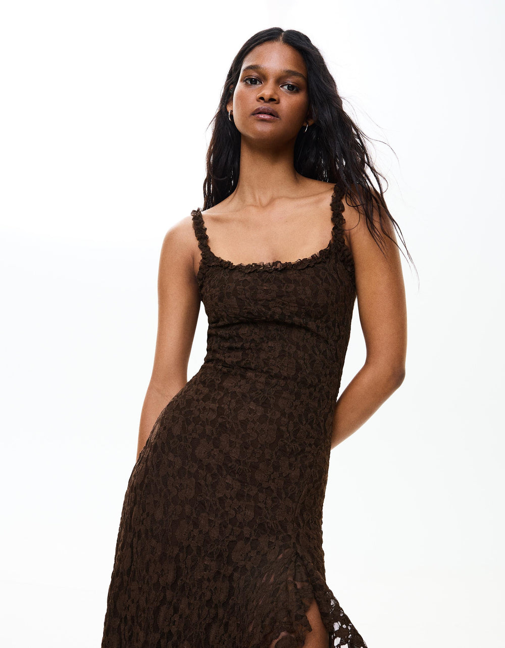 Brown Lace Slit Maxi