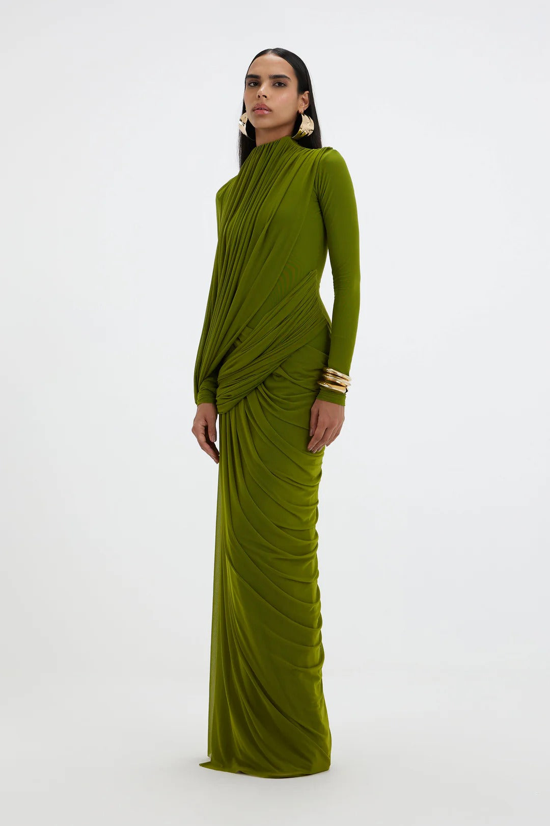 Sage Draped Jersey Gown