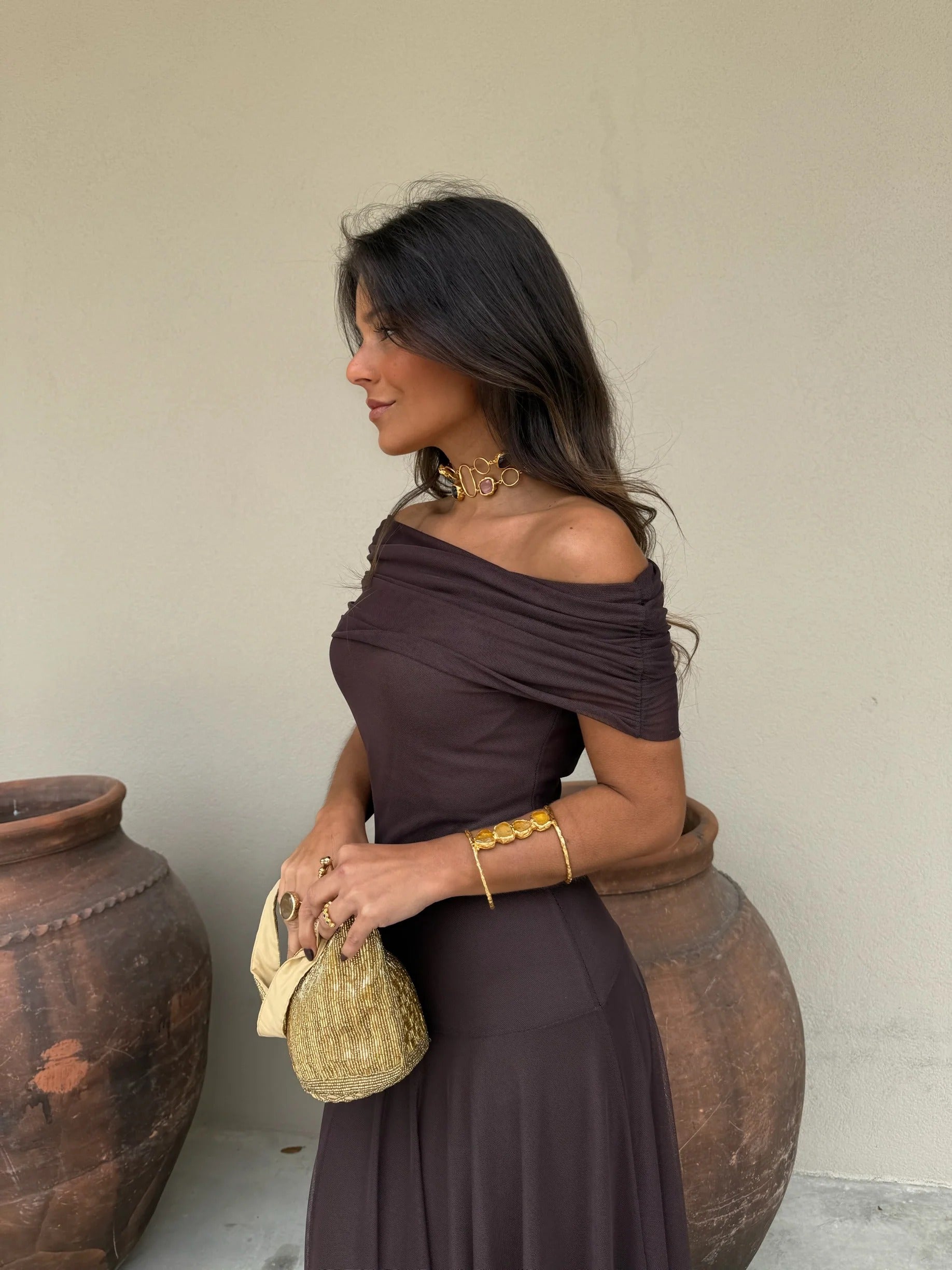 Cacao Mesh Maxi Dress
