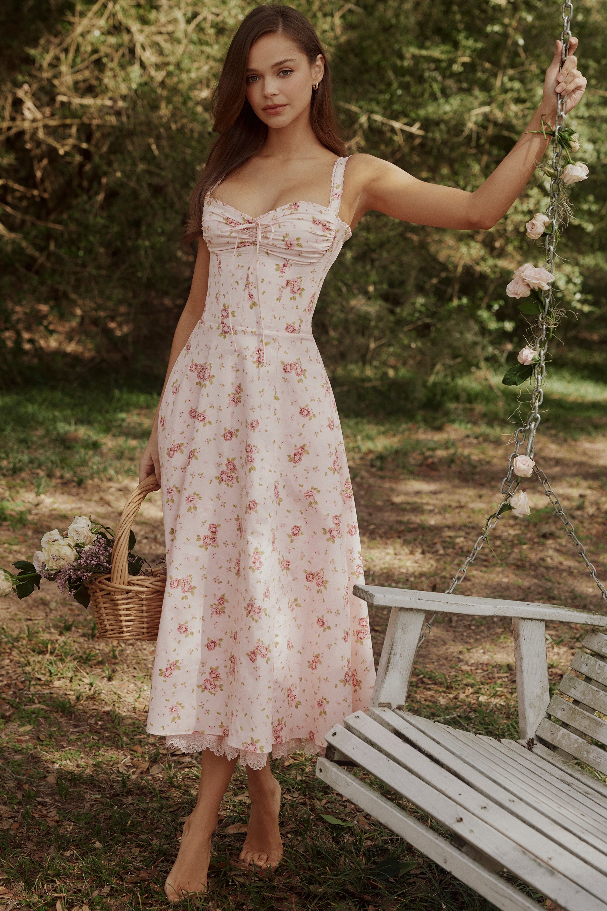 Rosette Floral Midi Dress
