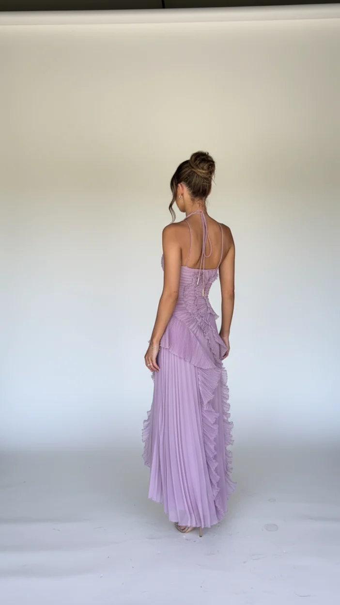 Lilas Pleated Ruffle Gown
