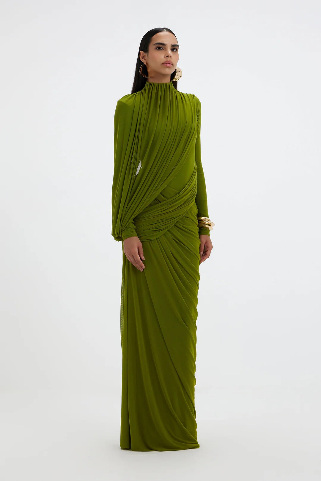 Sage Draped Jersey Gown