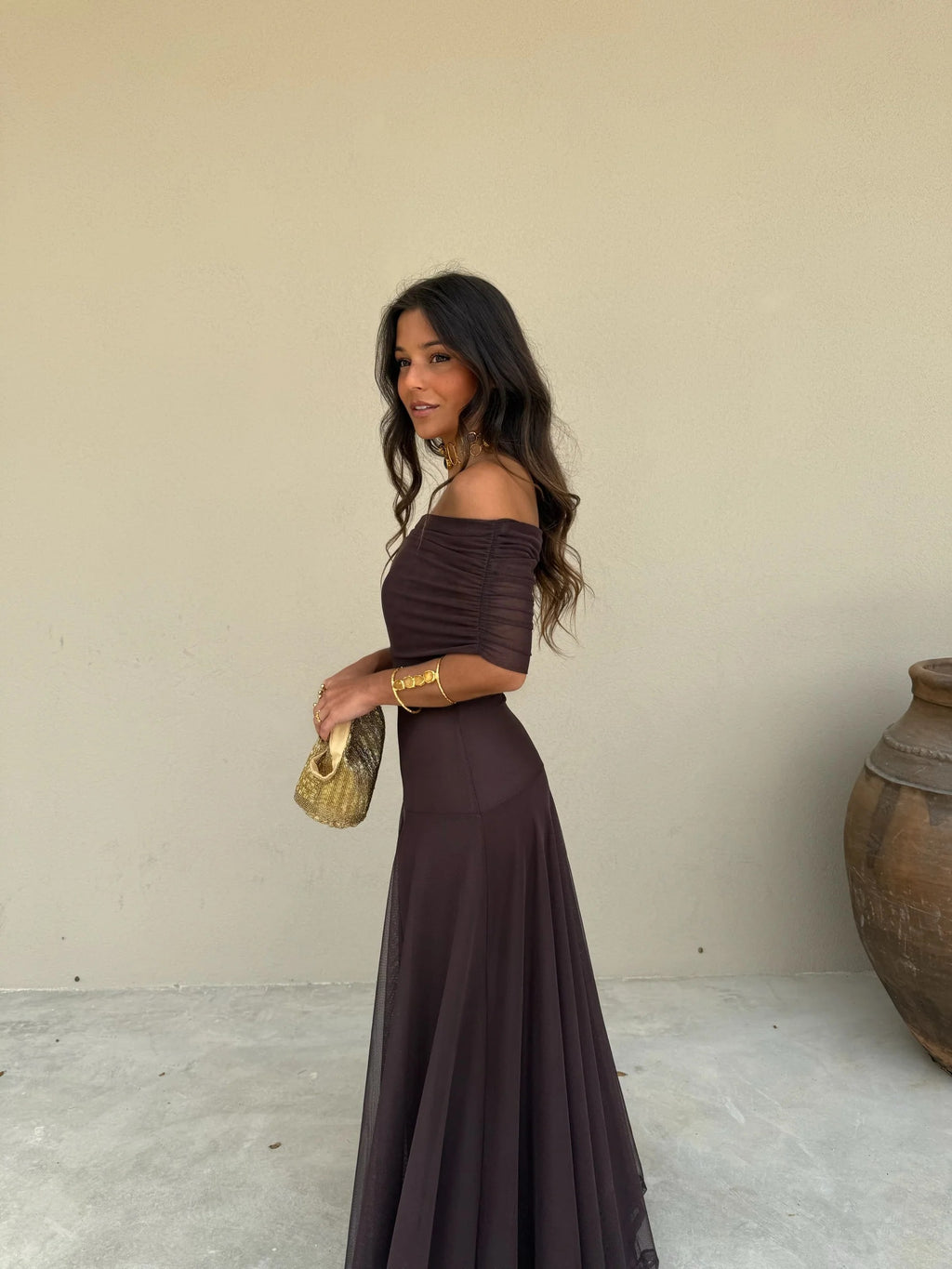 Cacao Mesh Maxi Dress