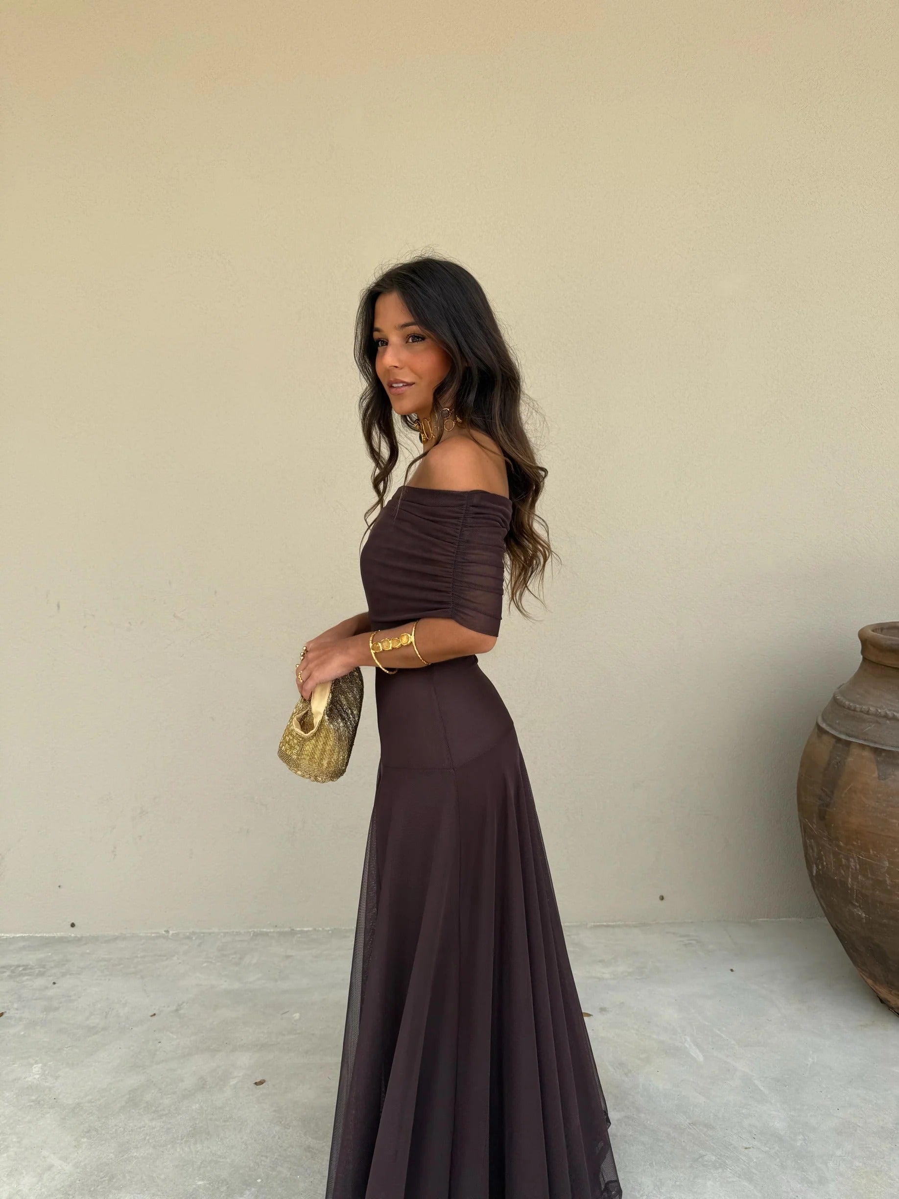 Cacao Mesh Maxi Dress